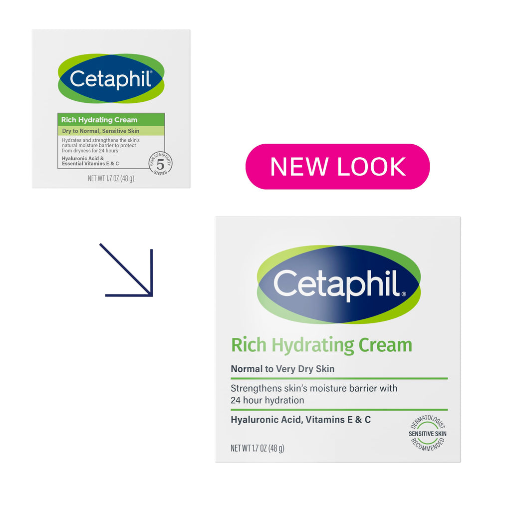 Cetaphil Rich Hydrating Night Face Cream, Hyaluronic Acid, Dry Skin, 1.7 oz | Fragrance-Free Face Moisturizer, Intense Overnight Hydration, Very Dry Skin, Dermatologist Recommended, Non-Greasy, 1 Jar