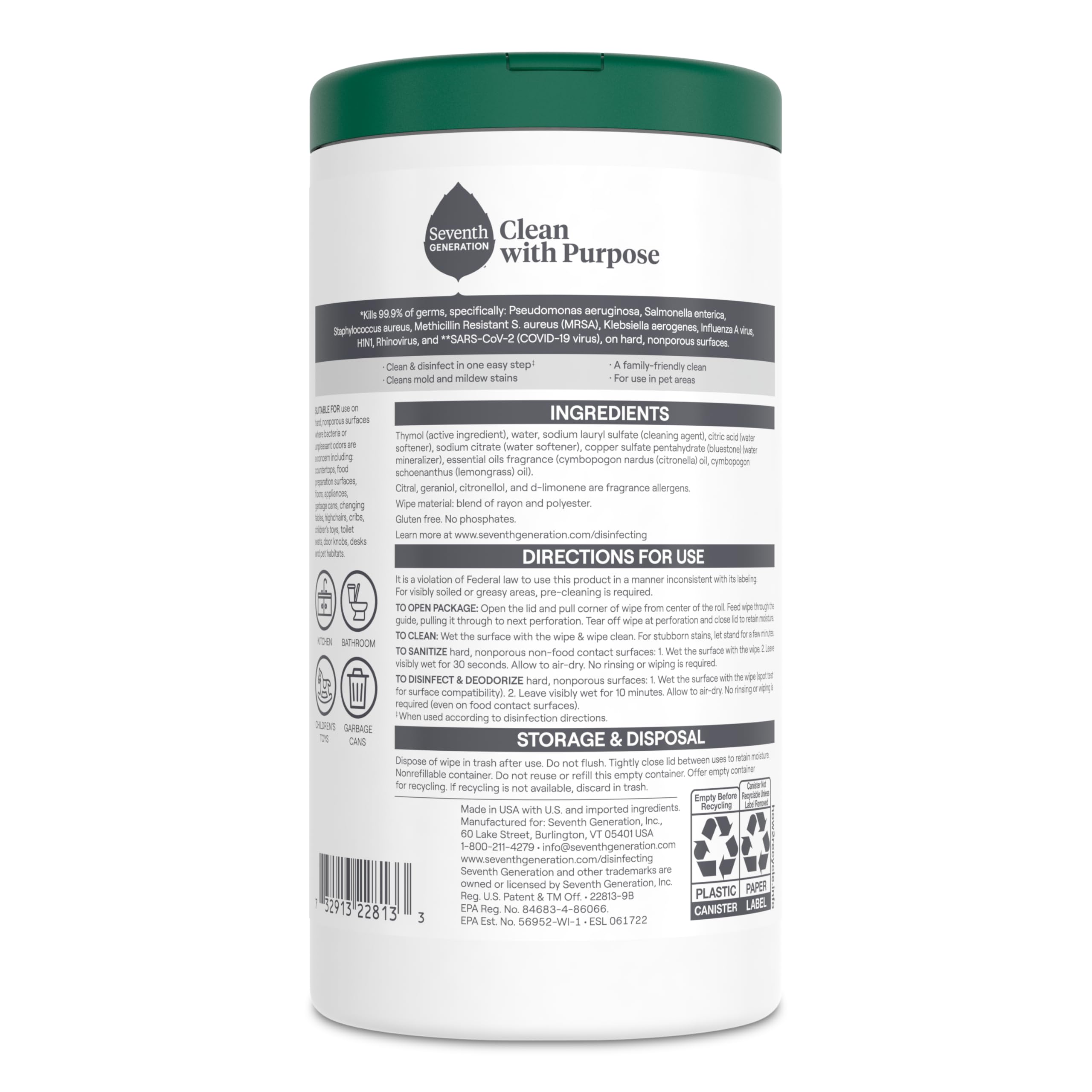 Buy now Seventh Generation Disinfecting Multi Surface Wipes, Botanical Disinfectant, 70 Count, Pack of 6 at indiglob india