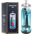 Glass Disinfectant Jar with anti-slip pad 53 Oz/1500ML, Barber Disinfectant Jar With Removable Basket, Large Sterilizing for Manicure & Pedicure Implements Stainless Steel 11.7"H x 3.8"W