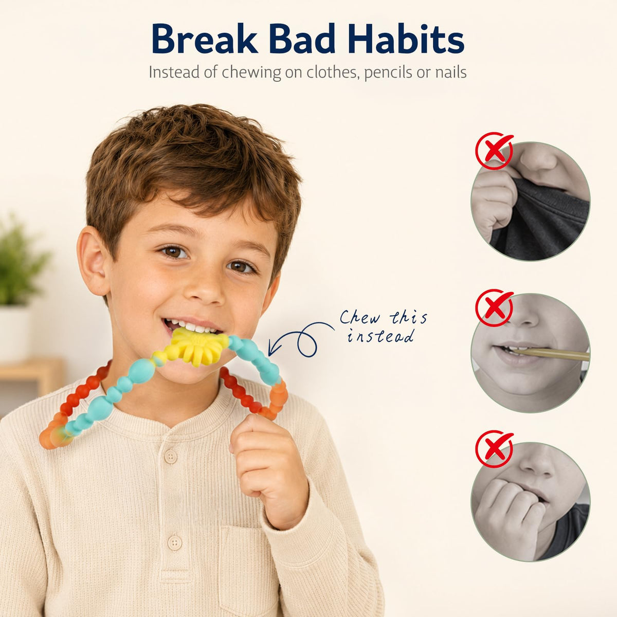Chew Necklaces for Sensory Kids & Toddlers, 2 Pack One Piece Fidget Chewlry