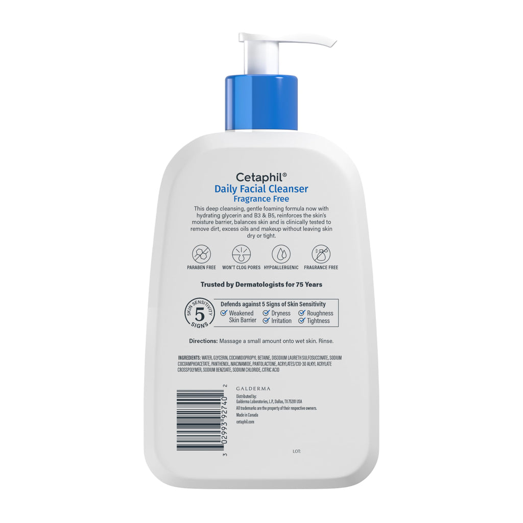 Cetaphil Daily Facial Cleanser, Oily & Combination Skin, 16oz | Fragrance-Free, Soap-Free, Hypoallergenic, Sensitive To Oily Skin, Combination Skin, Dermatologist Recommended