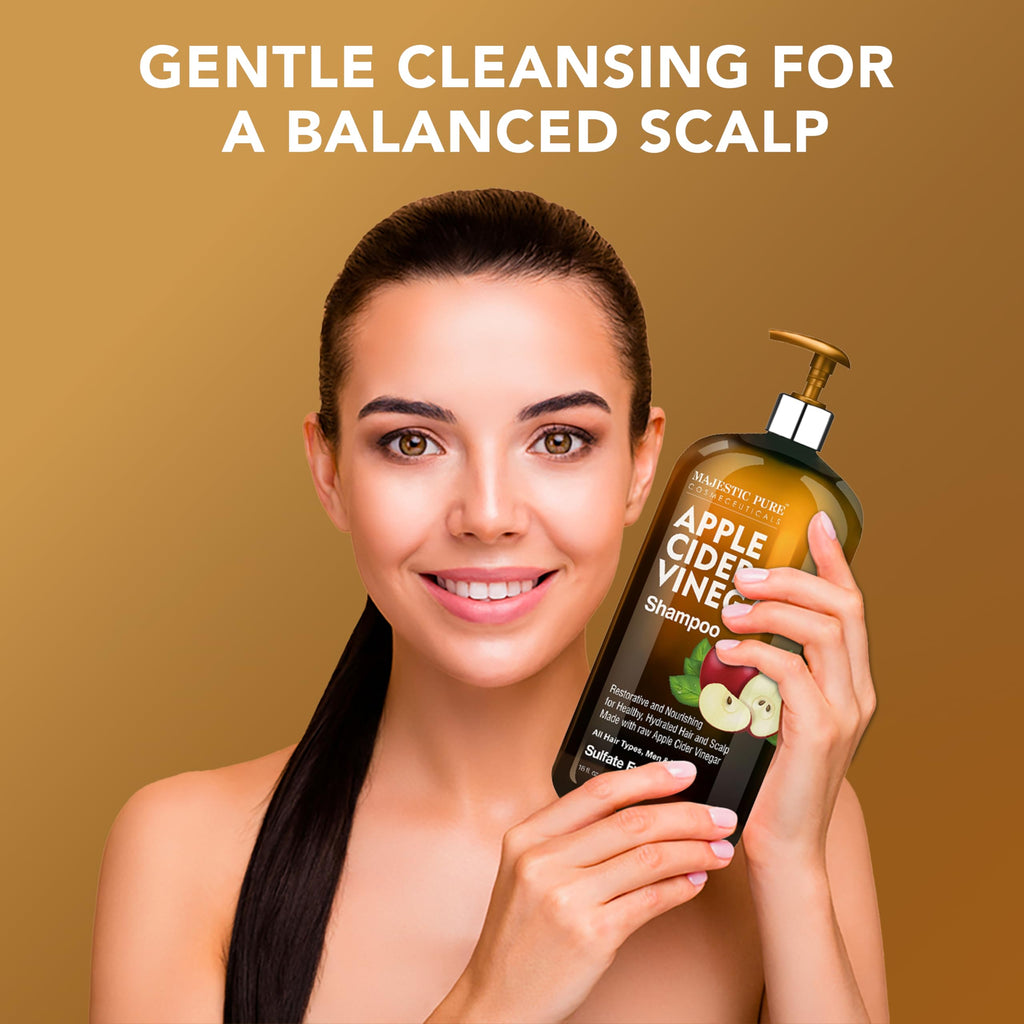 Majestic Pure Apple Cider Vinegar Shampoo, Sulfate Free - 16 Fl Oz | Ideal for daily hair cleansing, scalp care, frizz control, and maintaining soft, healthy-looking hair