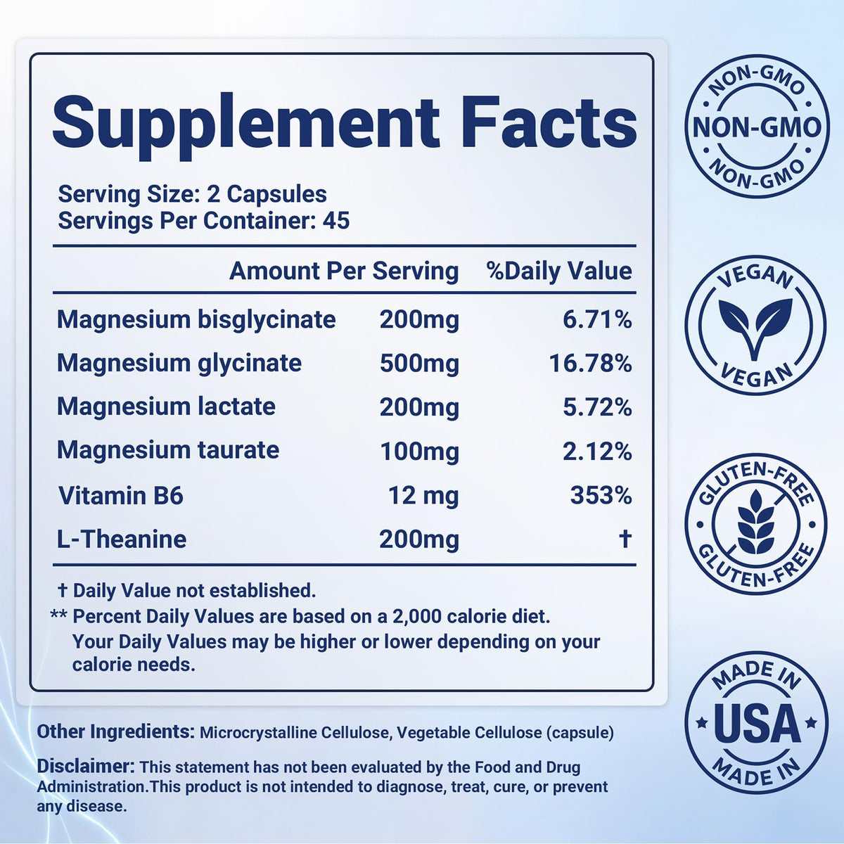 Magnesium Glycinate Complex 1000mg for Women and Men, Sleep and Calm Support, Stomach Friendly, 6 in 1 Chelated with Magnesium Glycinate, Bisglycinate, Lactate, Taurate, L Theanine and B6, 90 Capsules
