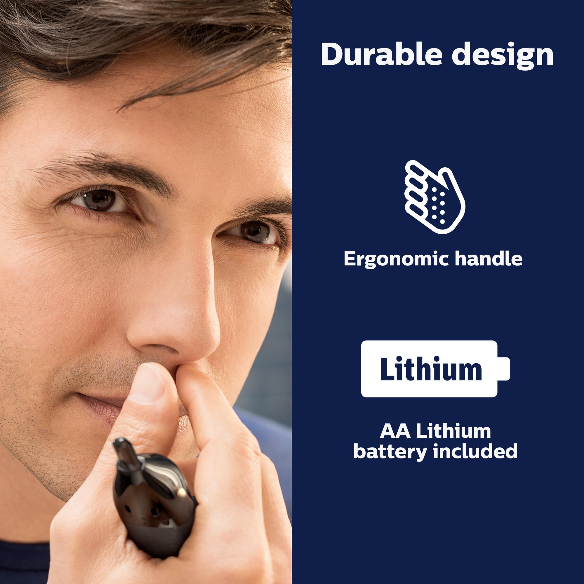 Norelco Philips Nose Trimmer 5000 for Nose, Ears, Eyebrows & Details | Protective Guard System, Dual-Sided Steel Blades, Eyebrow Combs, Rotary & Detail Trimmer, Washable, AA Battery, NT5600/62