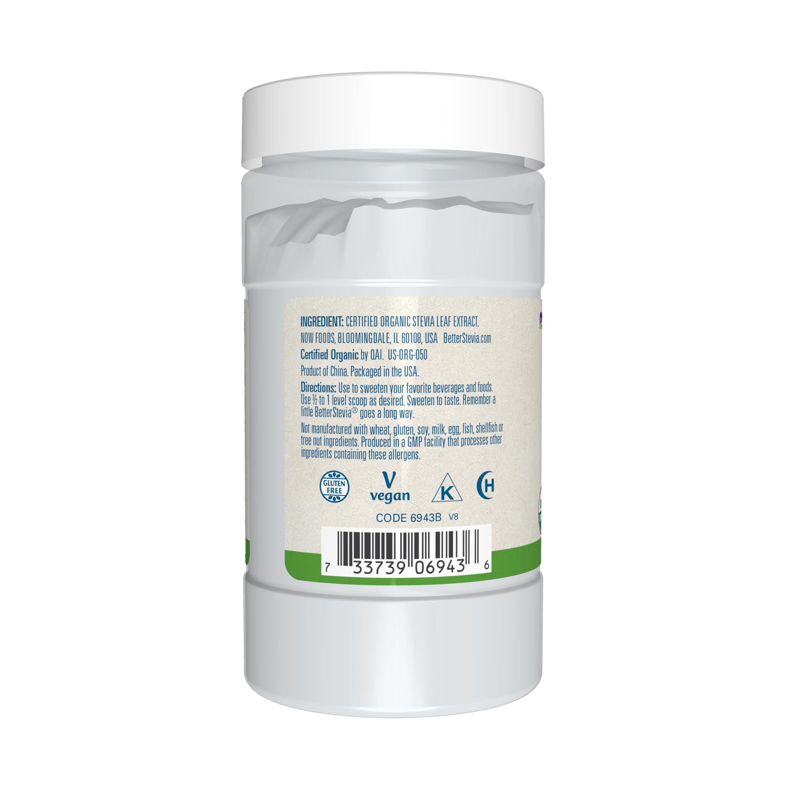 NOW Foods BetterStevia Organic Zero-Calorie Extract Powder, Keto Friendly, Suitable for Diabetics, No Erythritol, 4-Ounce