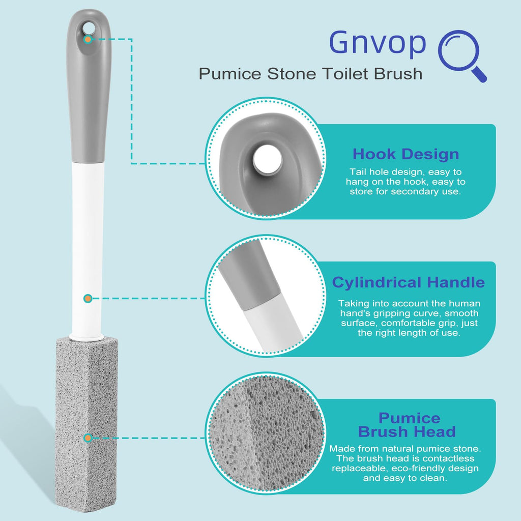 4 Pack Gnvop Toilet Pumice Stone with Long Handle,Pumice Stone Toilet Bowl Cleaner,1 Cleaning Handle, 4 No Touch Replaceable Piedra Pomez for Cleaning Toilets, Bathtubs, Grills, Swimming Pools, Sinks