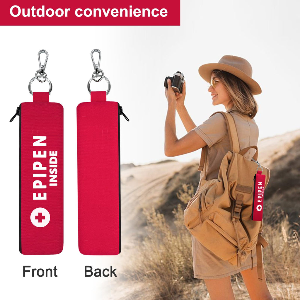ICIMBI 2-Pack EpiPen Carry Case Insulated,Red Epipen Holder Bag with Carabiner-for 1 EpiPen Asthma Allergy Medication,Sports Outdoors Travel Epipen Case for Walking or Running