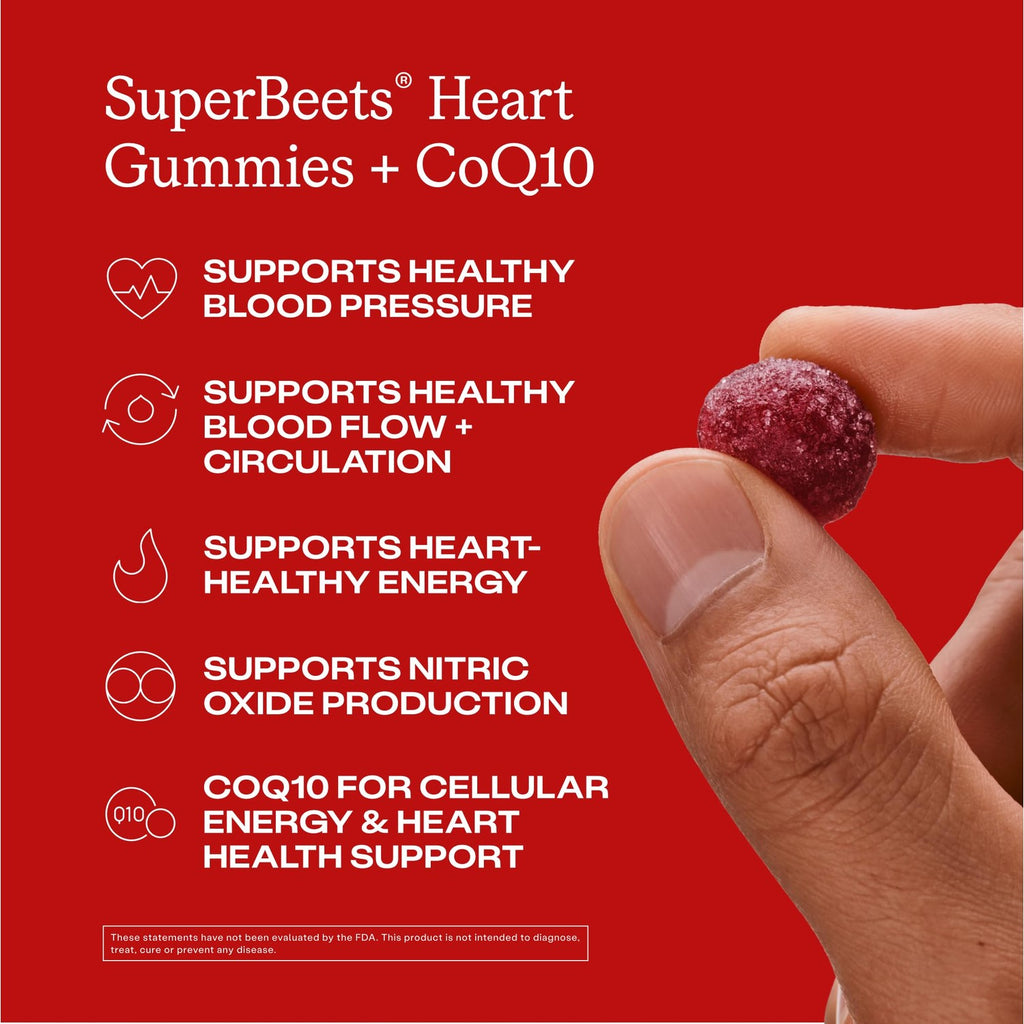 Humann SuperBeets 3-in-1 Heart Gummies - 3x Absorption CoQ10 - Plus Beetroot Extract & Grape Seed Extract for Advanced Heart Health, Cellular Energy & Circulation Support, Vegan, Gluten Free, 60 count