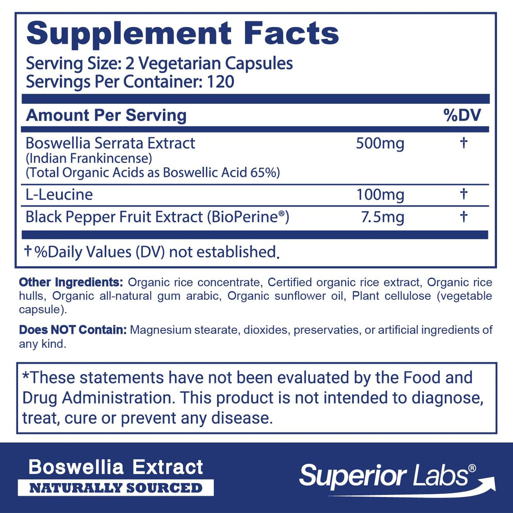 Superior Labs Boswellia Serrata 500mg, 65% Acids, Joint Comfort, 240 Caps