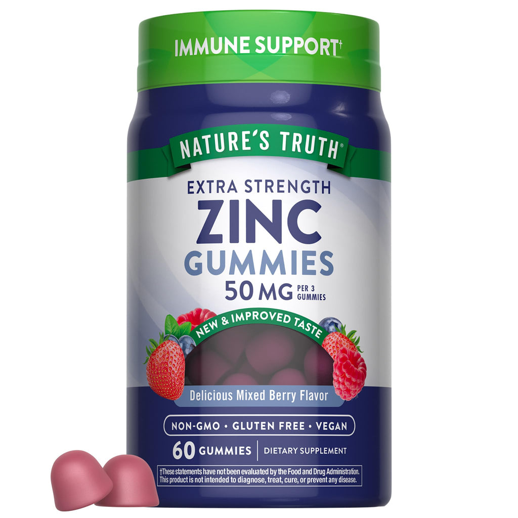Nature's Truth Zinc Gummies for Adults | 50mg | 120 Count | Vegan, Non-GMO & Gluten Free Supplement | Mixed Berry Flavor