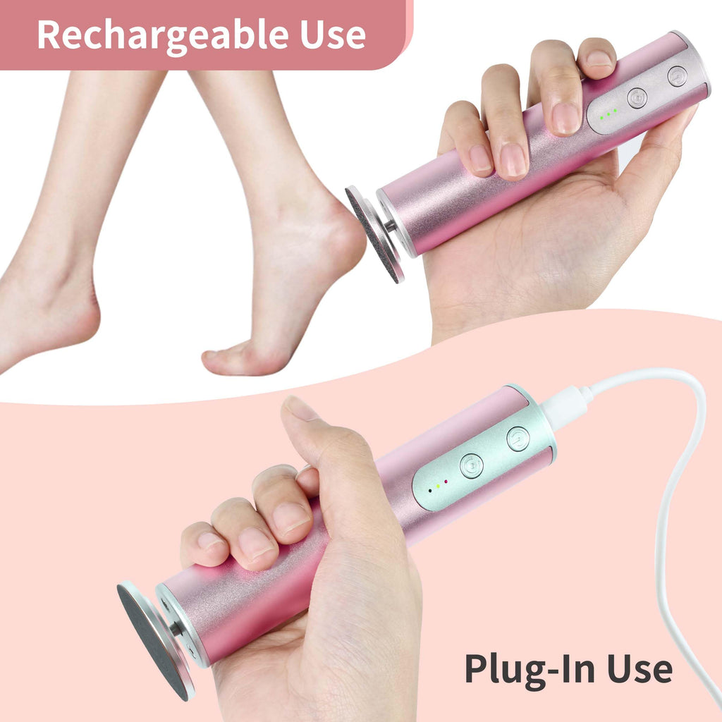 APRELM Rechargeable Electric Foot Callus Remover with 3-Sizes 120Pcs Sandpaper Discs, Professional 900RPM 3-Speed Control Aluminum Electric Foot File for Dead Skin (E3 Rose Pink)