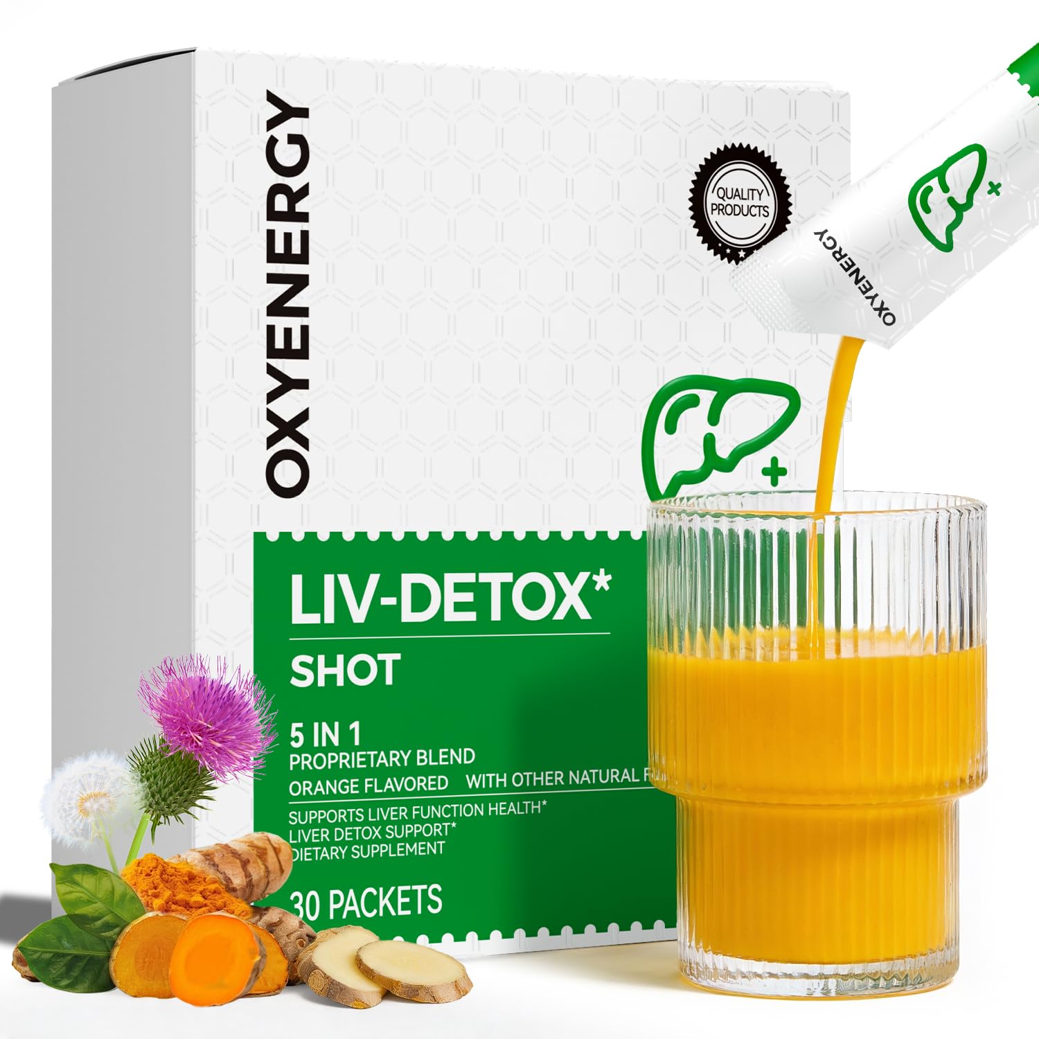 Liver Cleanse Detox & Repair, Organic Milk Thistle Liver Detox Supplement with Turmeric, Ginger, 5-in-1 Support Liver Health & Digestion & Hangover Relief, Vegetarian, Gluten-Free,60 Packs