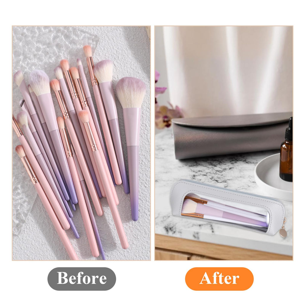 Stylish small clear PU leather makeup bag, perfect for organizing brushes. Order online and add to your collection!