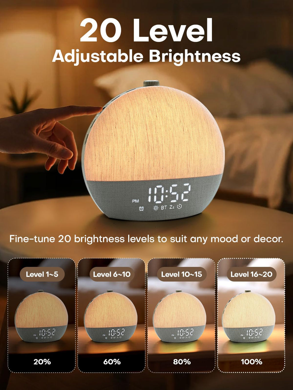 Sunrise Alarm Clock, White Noise Sound Machine, Sunlight Alarm Clocks for Bedrooms, 9 Natural Wake Up RGB Night Light, 30 Soothing Sounds for Heavy Sleepers, Baby, Kids, Adults