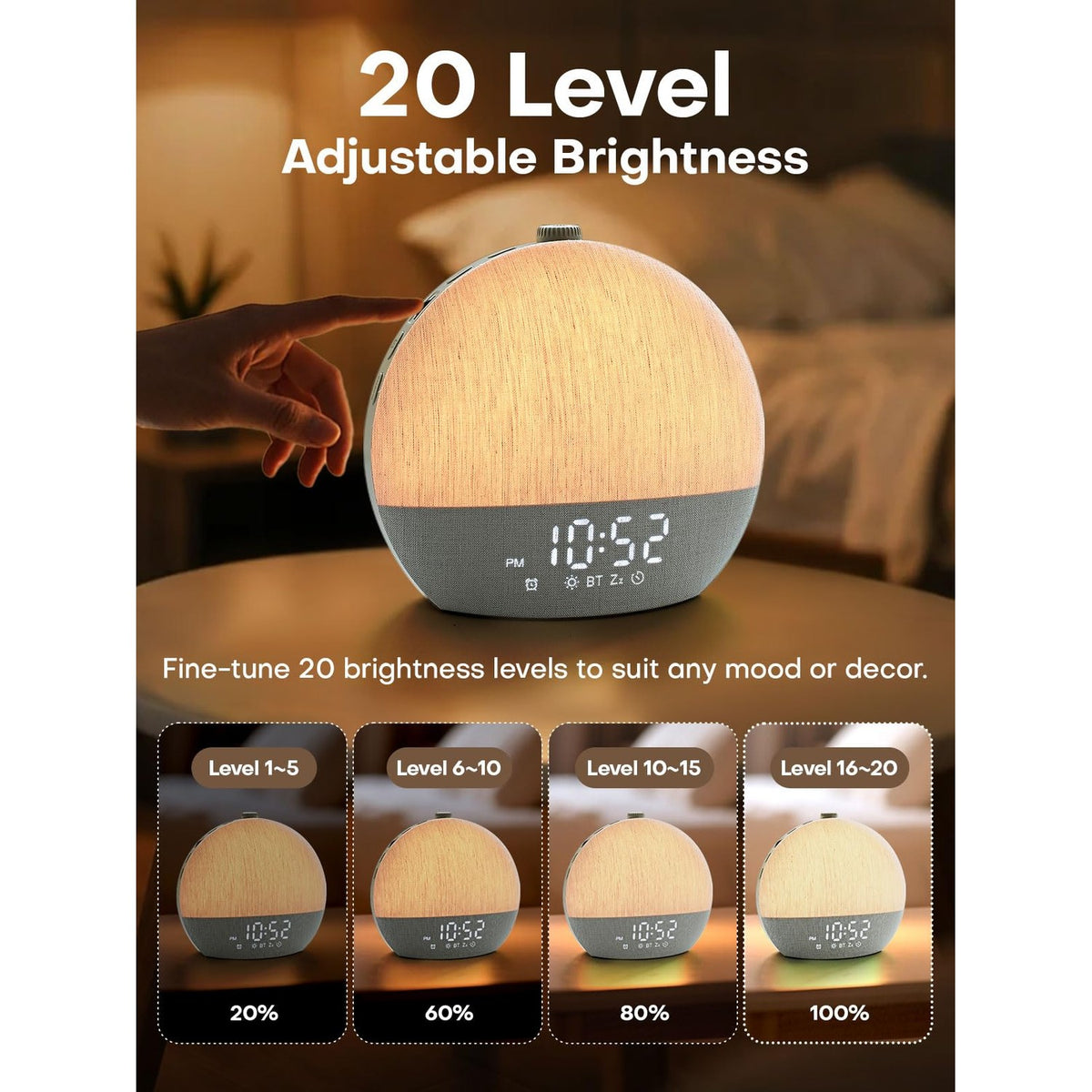 Sunrise Alarm Clock, White Noise Sound Machine, Sunlight Alarm Clocks for Bedrooms, 9 Natural Wake Up RGB Night Light, 30 Soothing Sounds for Heavy Sleepers, Baby, Kids, Adults