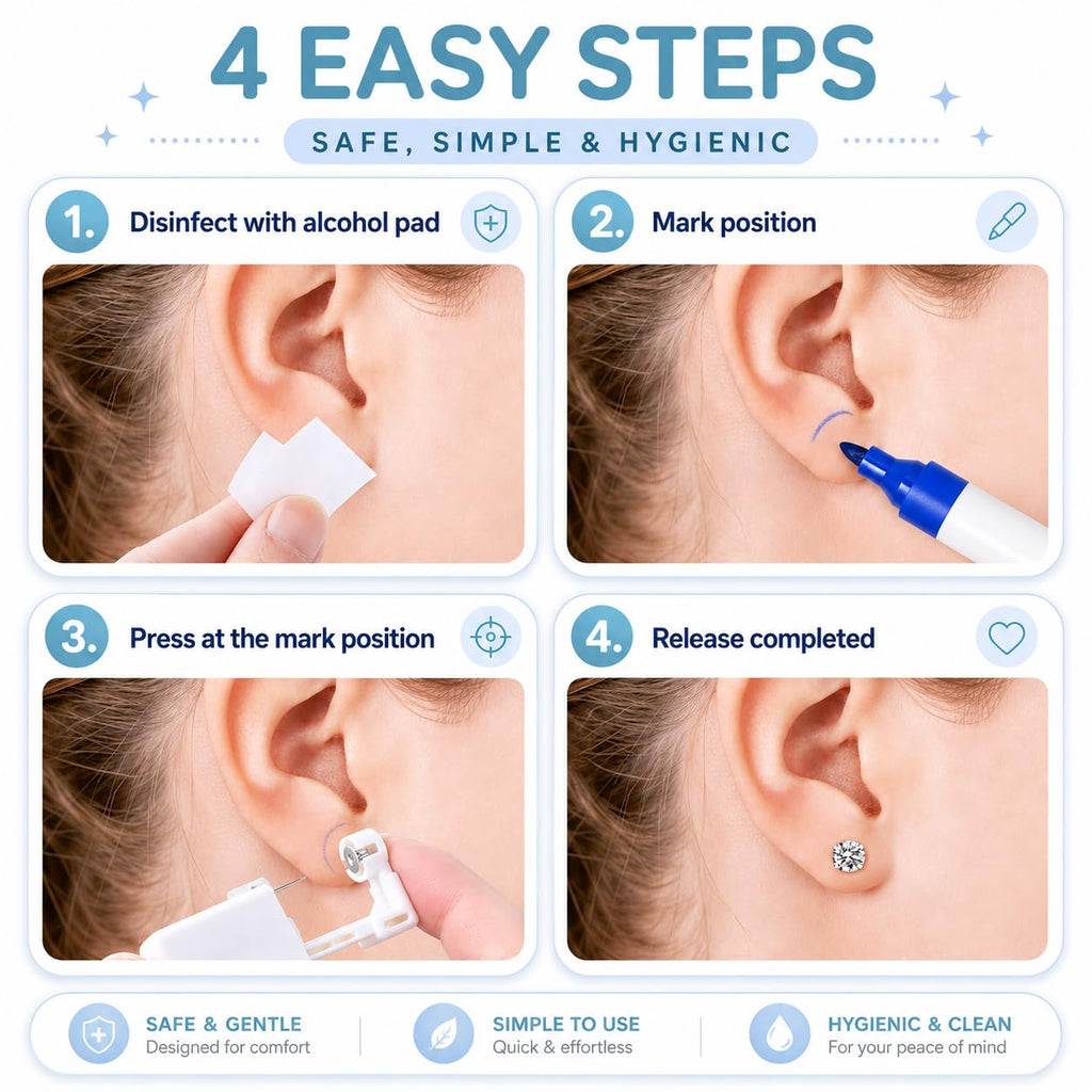 Anzero Ear Piercing Kit, Disposable Ear Piercing Gun with 5MM CZ Studs | Sterile Packed, 316L CZ Studs, Painless Quick Piercing, Easy and Safe, Home Self-Use, Suitable for Women, Men and Girls