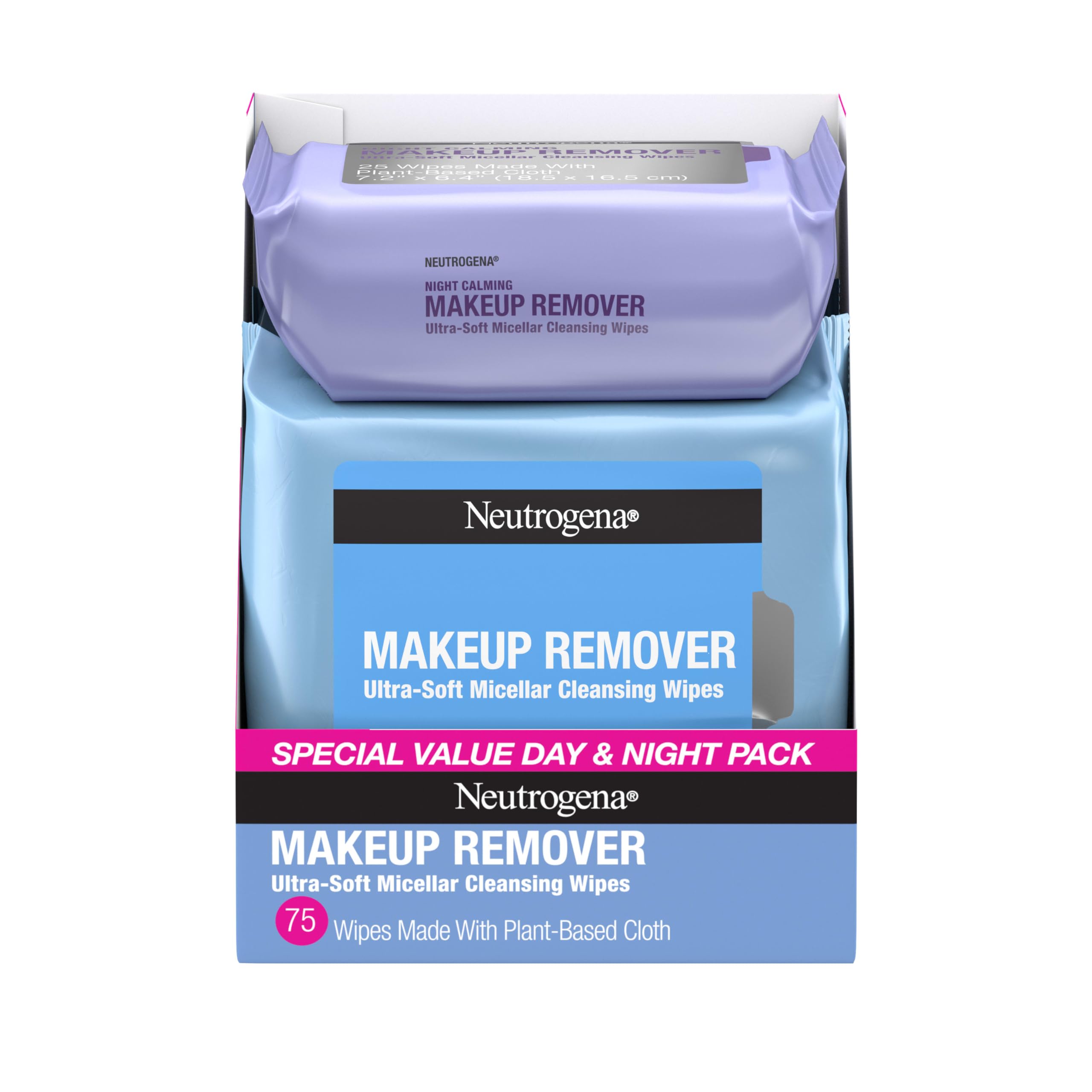 Neutrogena Day & Night Facial Cleansing Wipes, 3 Packs of 25