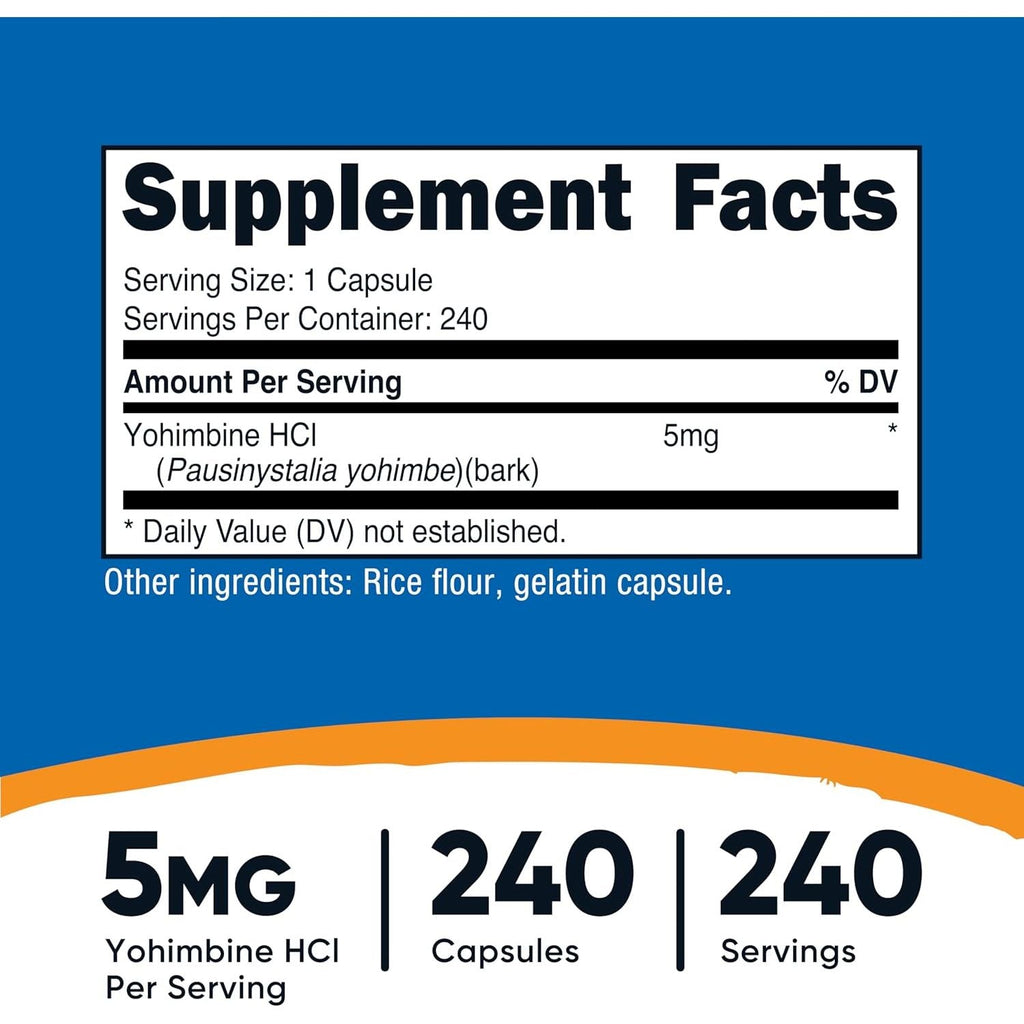Buy now Nutricost Yohimbine HCl 5mg, 240 Capsules Extra Strength - Gluten Free, Non-GMO at indiglob india