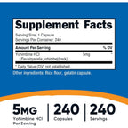 Buy now Nutricost Yohimbine HCl 5mg, 240 Capsules Extra Strength - Gluten Free, Non-GMO at indiglob india
