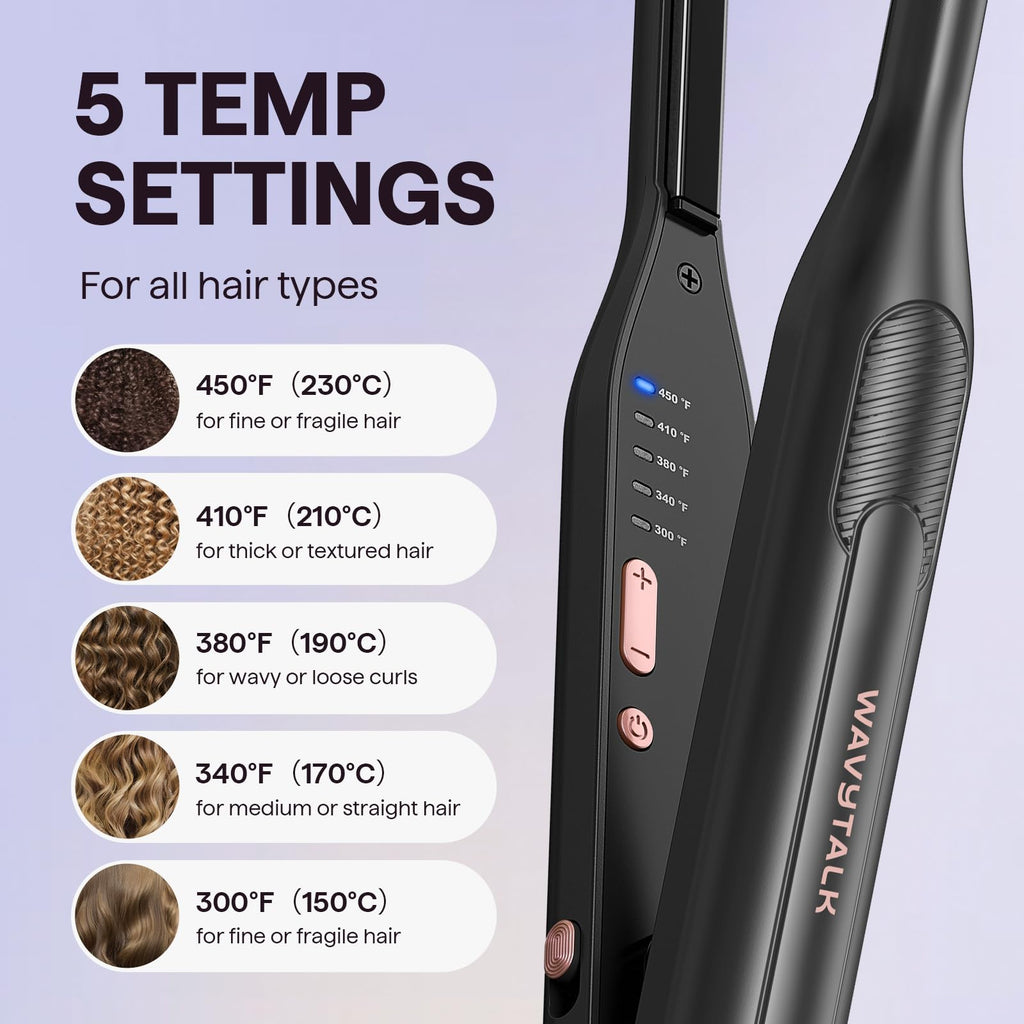 Wavytalk 0.3" Pencil Flat Iron Small Straightener for Short Hair&Pixie Cut | 5 Adjustable temperature settings, 0.3" Ceramic Tourmaline Plates Control Root Styling, Curved Design with Rounded Edges