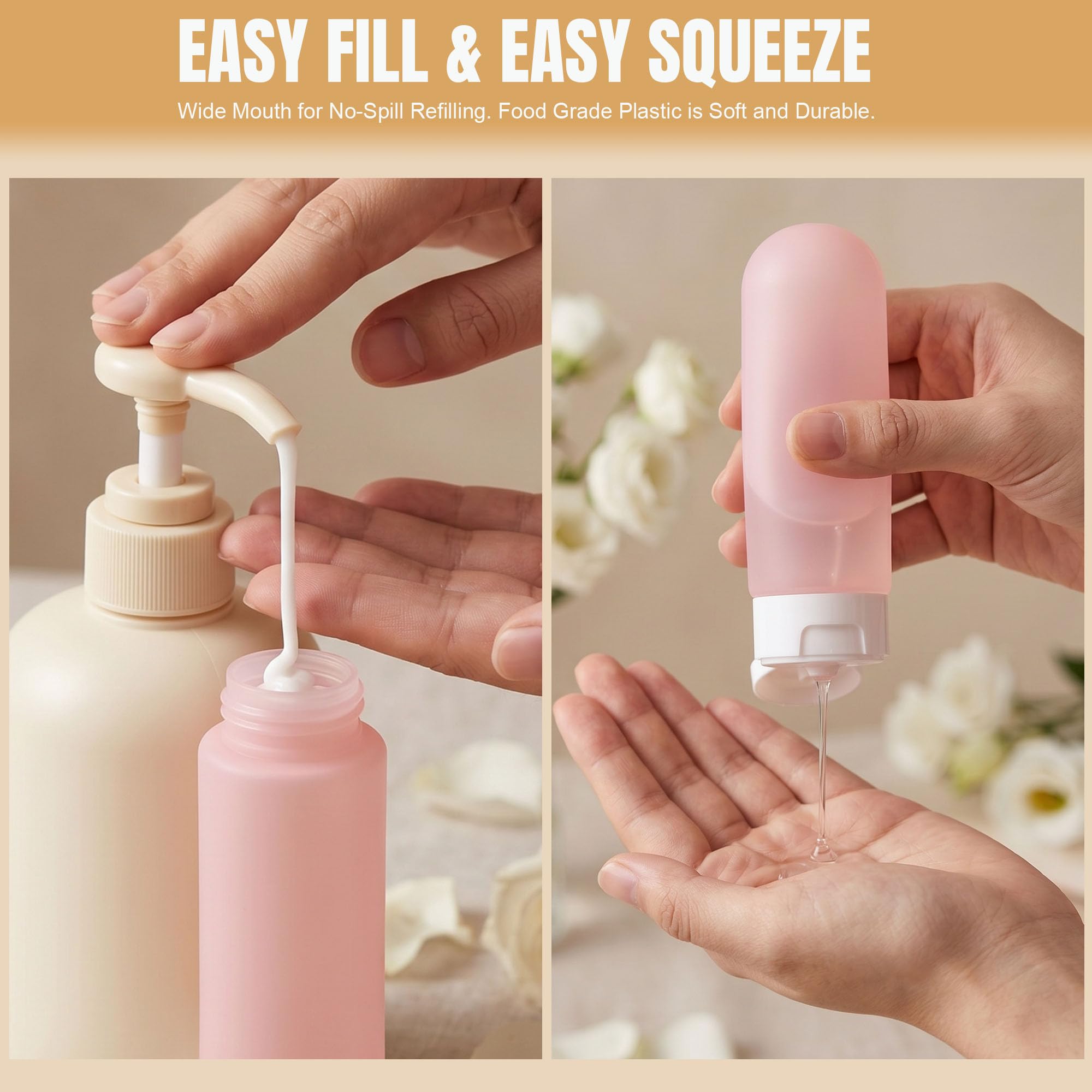 DEWSENSI 20 Pack Travel Bottles Set for Toiletries | TSA Approved, Leak Proof, Plastic Travel Size Containers, Refillable Accessories for Shampoo Conditioner Lotion Liquids