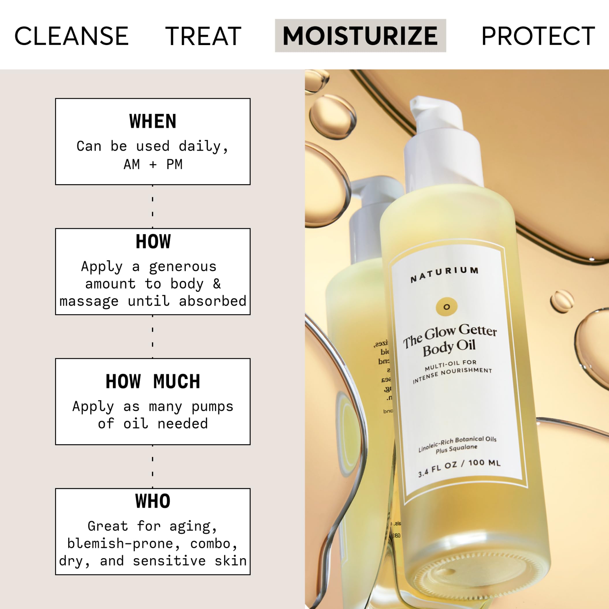 Naturium The Glow Getter Body Oil, Botanical Blend with Squalane, 3.4 oz | Hydrating & Moisturizing Body Oil, Intense Nourishment with Olive, Jojoba, Rosehip & Sea Buckthorn, Smooth & Firm Skin Finish