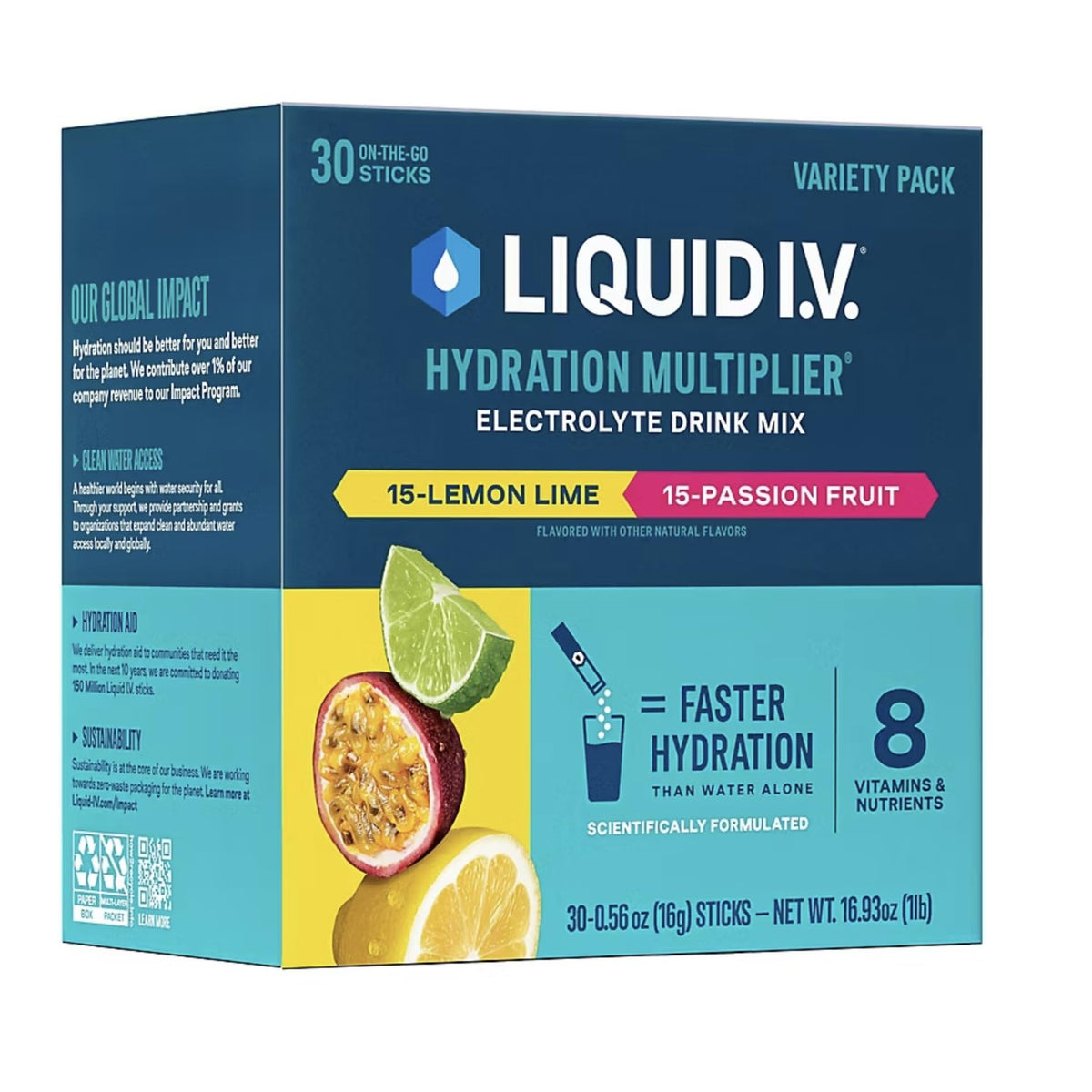 Liquid I.V. Hydration Multiplier Variety Pack, Lemon Lime & Passion Fruit 30ct