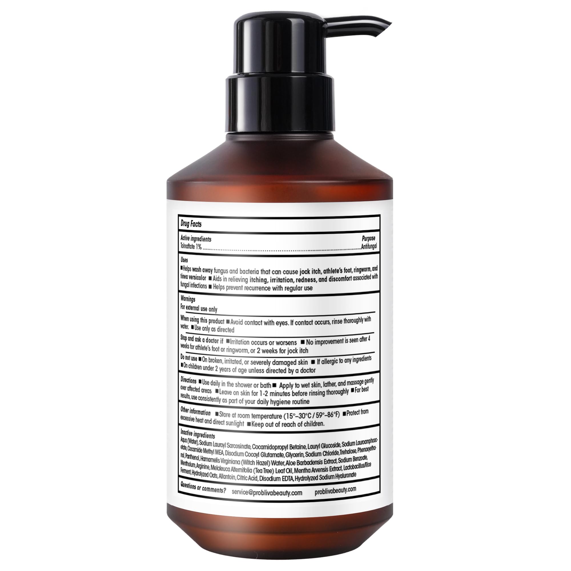 ProBliva Antifungal Body Wash Treatment Soap - Jock Itch, Ringworm, Back Acne, Tinea & Foot Odor – Skin Relief Cleanser Gel with Tea Tree Oil & Tolnaftate for Men and Women (with Brush Kit)