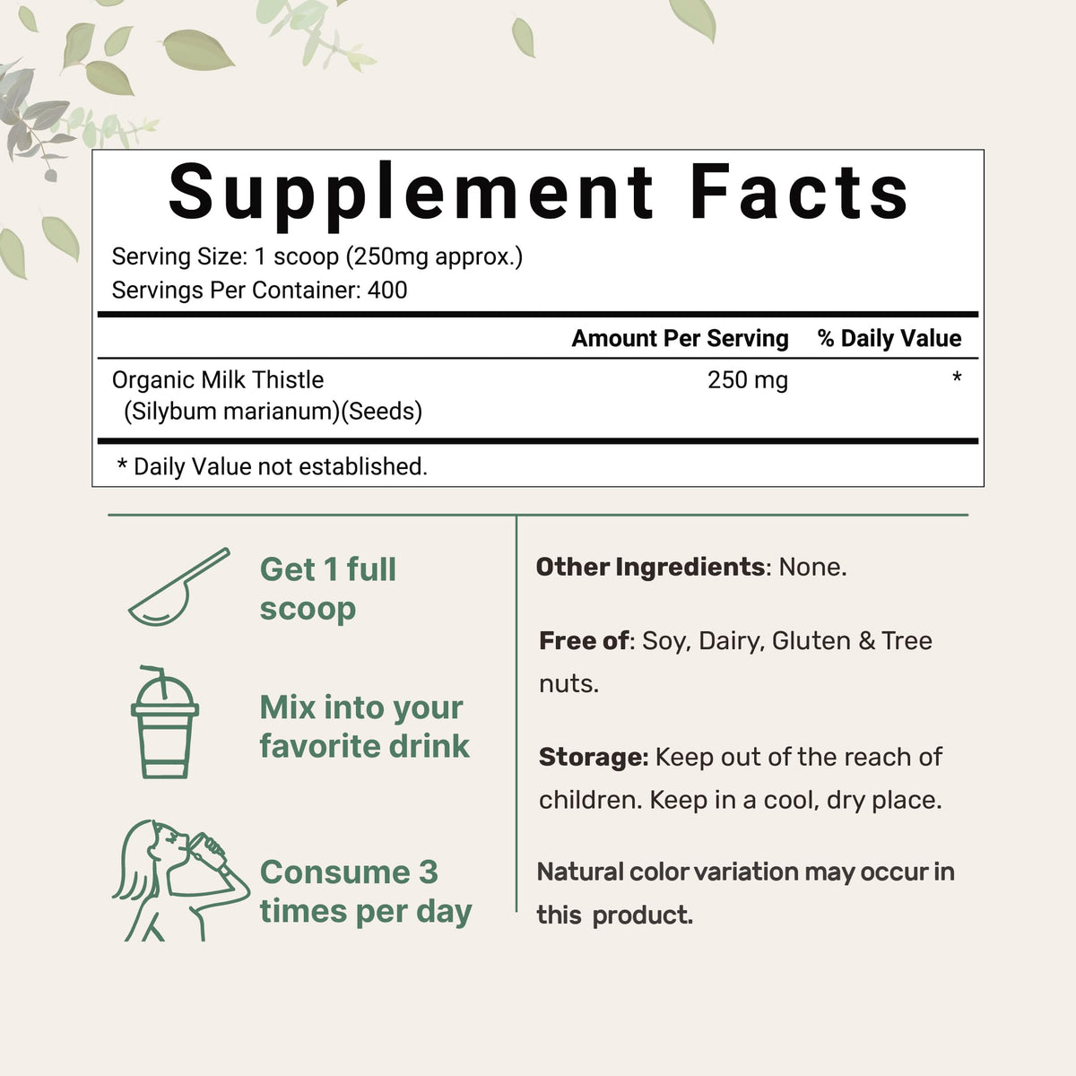 Organic Milk Thistle Tea Powder, 3.5 ounces | Up to 400 Servings | Premium Milk Thistle Liver Detox Supplement | Contains 80% Active Silymarin | Non-GMO, Vegan Friendly, Eco-Friendly Recyclable Bags