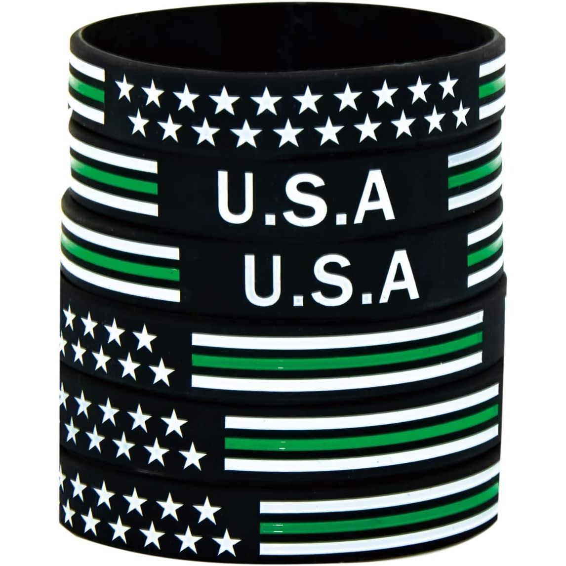 Buy now American Flag Rubber Bracelets Silicone Wristbands for Department,Officers,Veterans,American Patriots, Army fans Sport Fans Wearing and Special Gifts for Independence day,Parties,Events Adult 8“ 6pcs Green at indiglob india