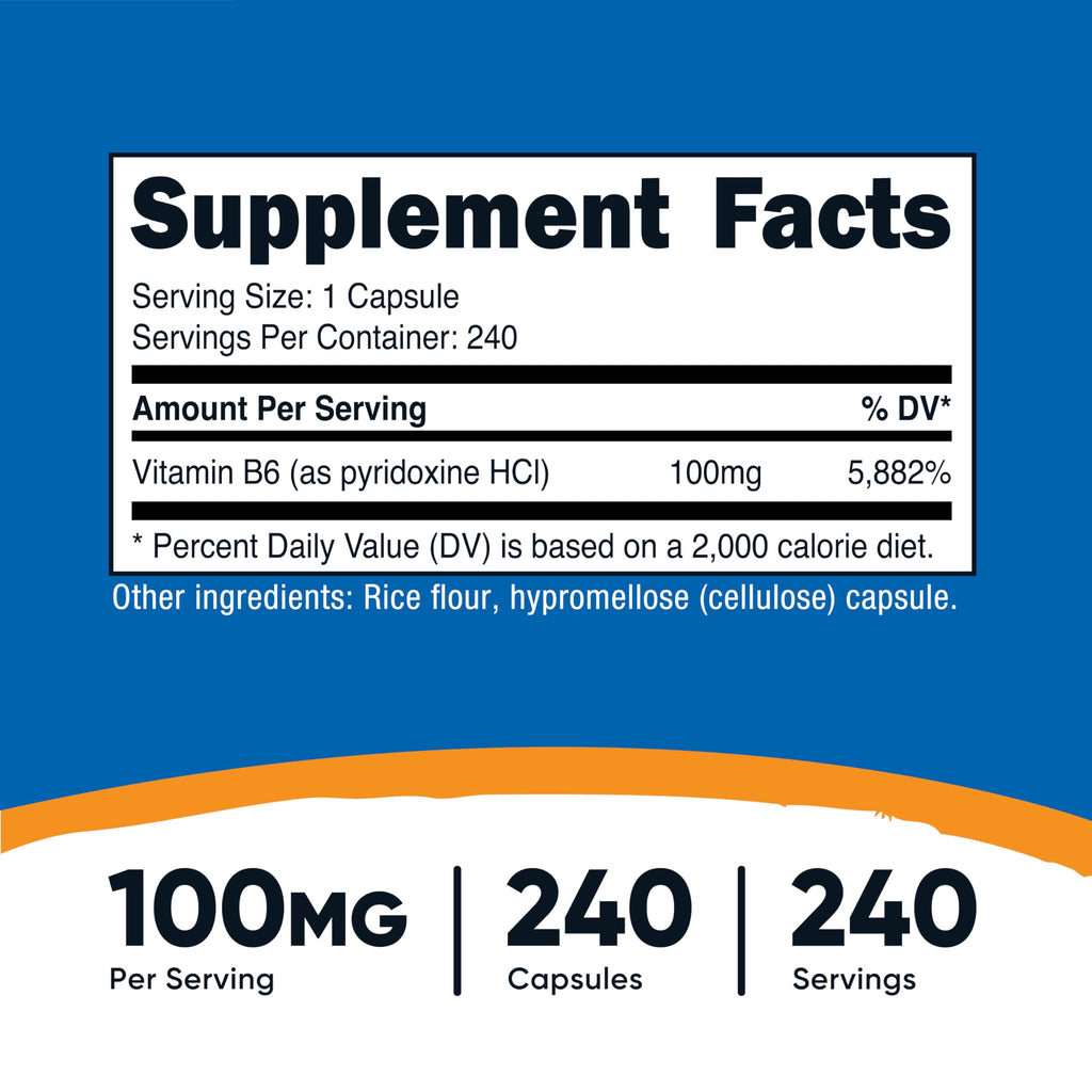 Nutricost Vitamin B6 (Pyridoxine HCl) 100mg, 240 Capsules