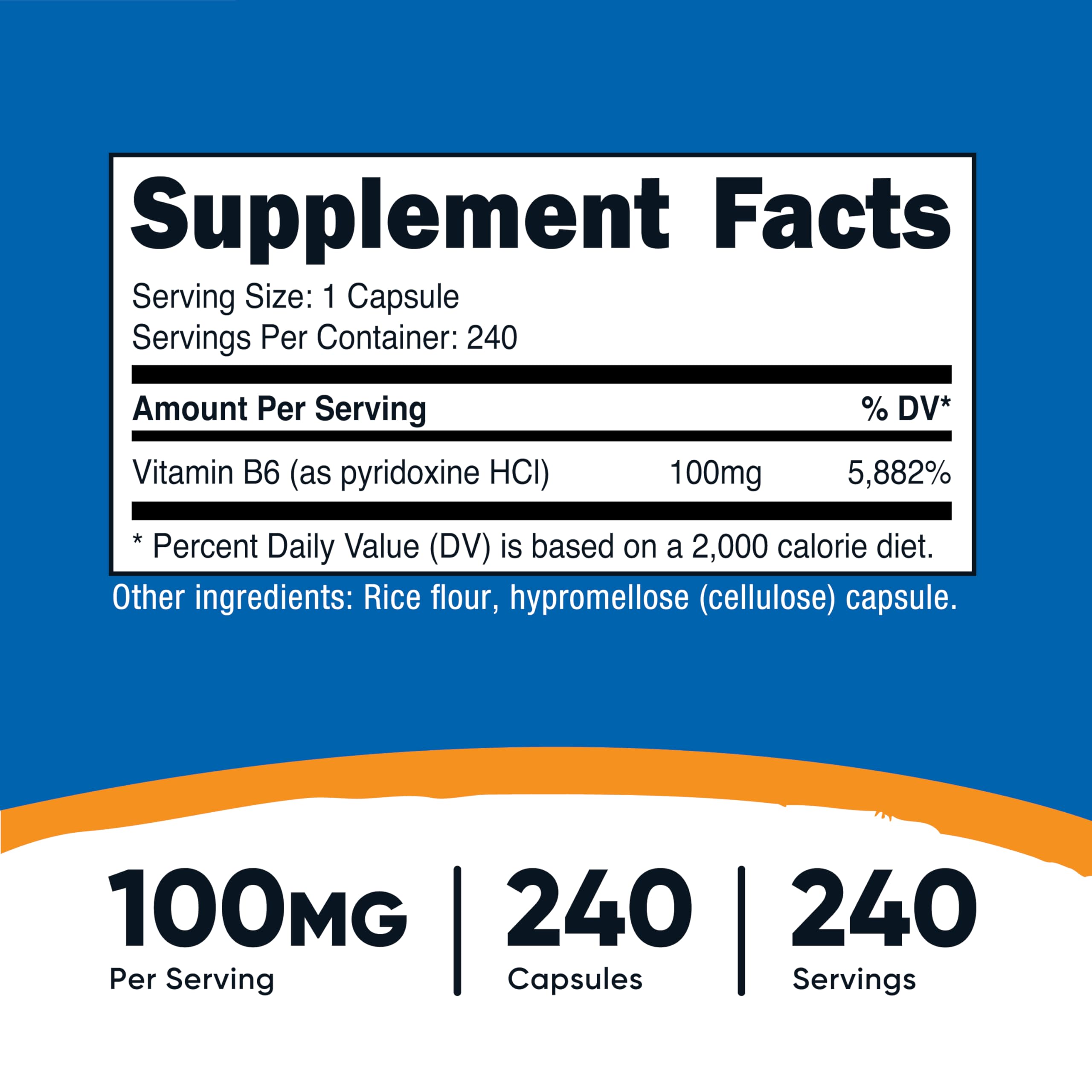 Nutricost Vitamin B6 (Pyridoxine HCl) 100mg, 240 Capsules