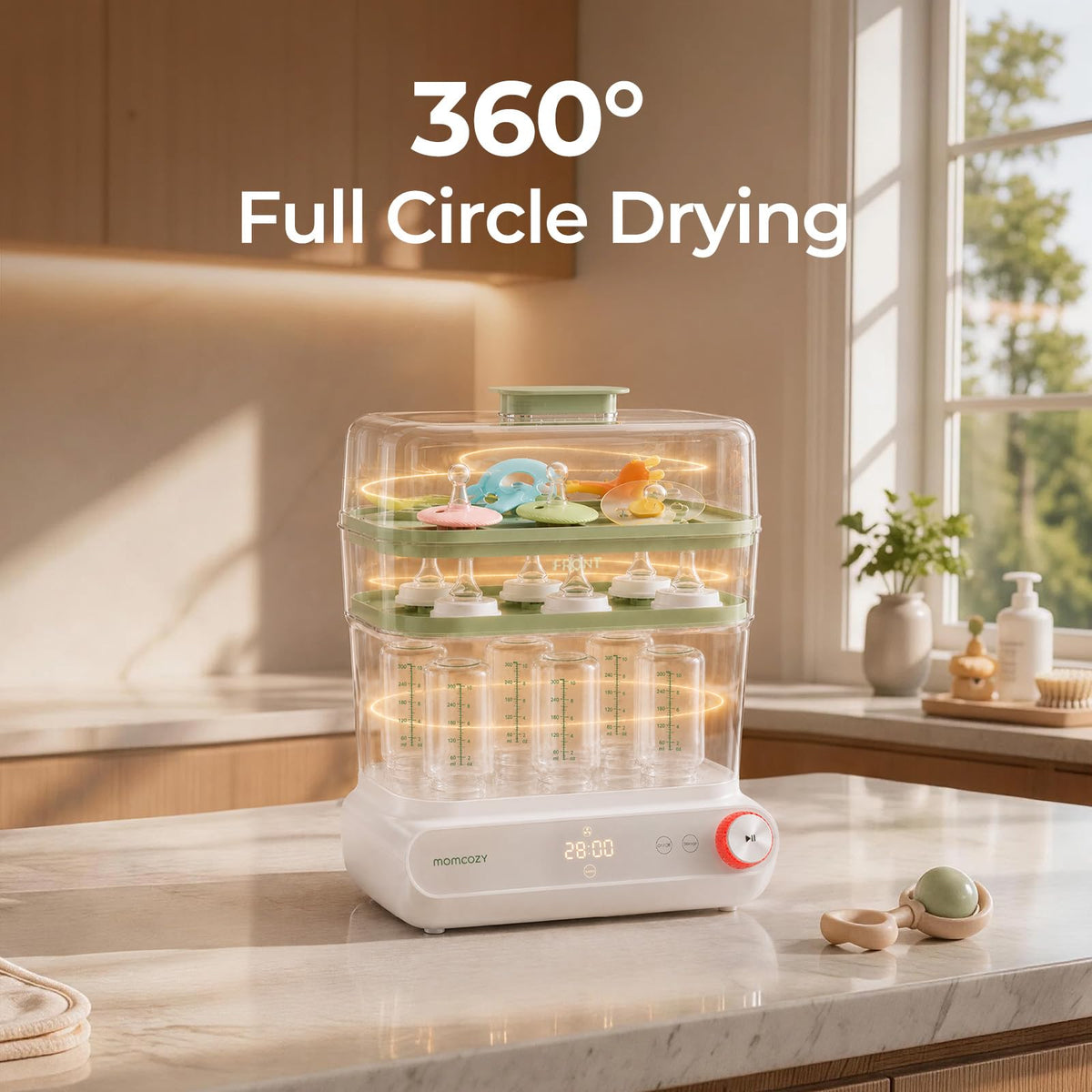 Momcozy 3-Layers Large Capacity Bottle Sterilizer and Dryer, Pump Part Mode