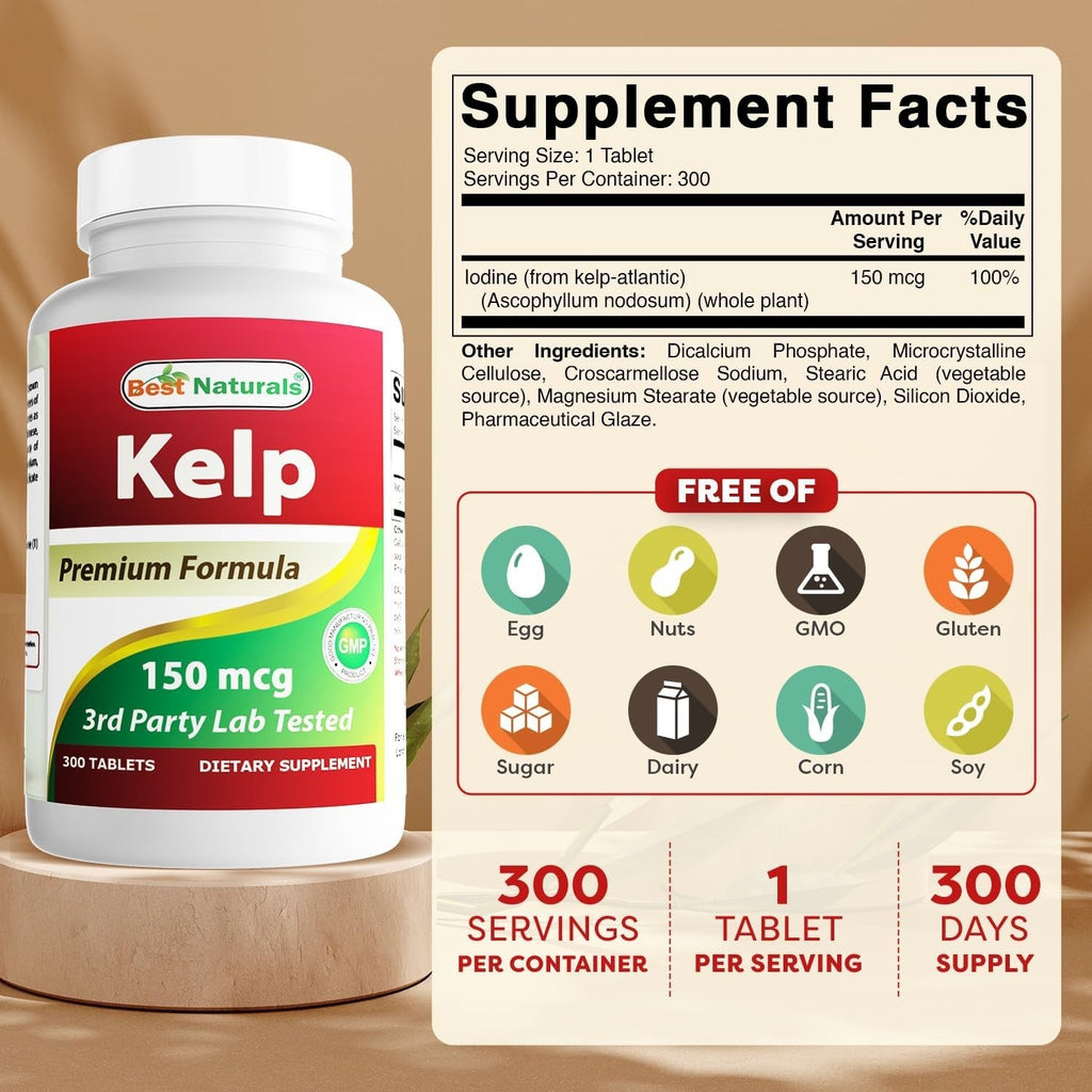 Buy now Best Naturals Kelp Supplement 150 Mcg Tablet, 300 Count at indiglob india