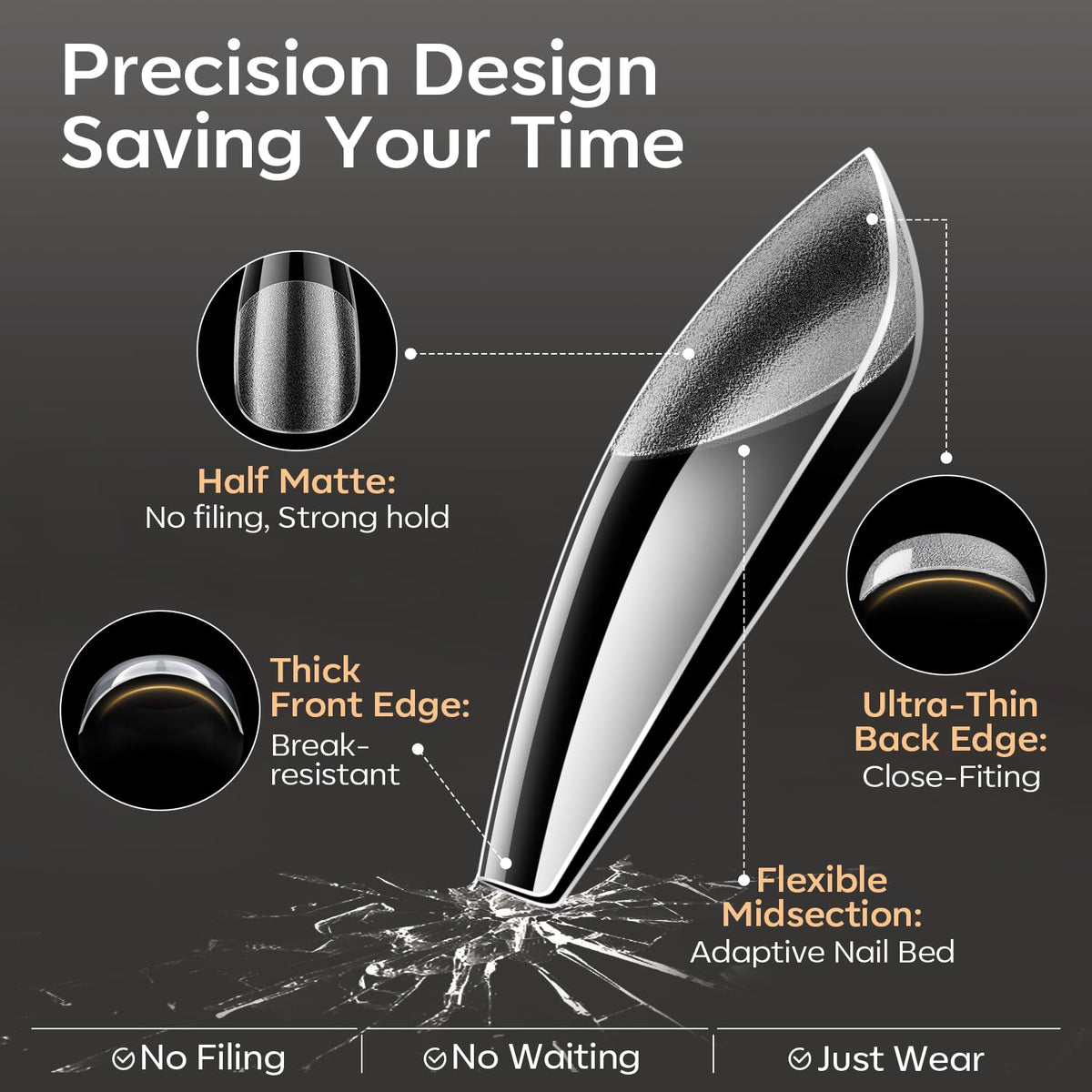 High-quality Modelones Short Almond Nail Tips in original packaging, designed for easy application without filing or waiting.