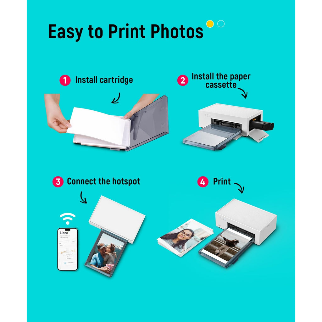 Liene M100 4x6'' Photo Printer, Phone Printer 100 Sheets & 3 Cartridges, Full-Color Photo, Portable Instant Photo Printer for iPhone Android, Thermal Dye Sublimation, Wi-Fi Picture Printer 100 Papers