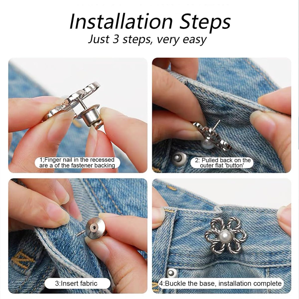 8 Sets Flower Jeans Button Pant Waist Tightener, Adjustable Waist Buckle Sets No Sew and No Tools Detachable Decorative Buckles, Jean Buttons Pins for Loose, Pants, Skirts, Sleeves