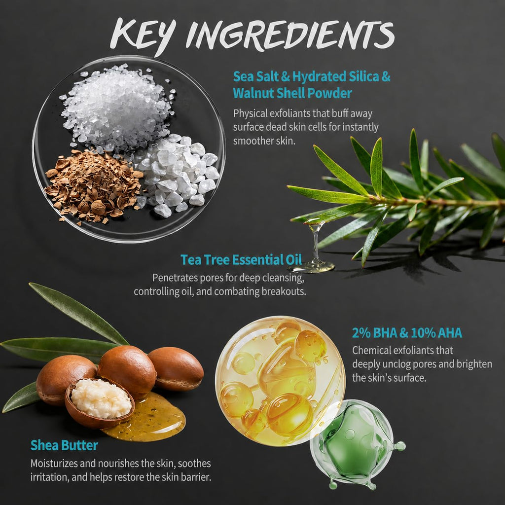 Men's Body Scrub Tea Tree Oil Mens Exfoliating Body Wash Body Scrub for Men