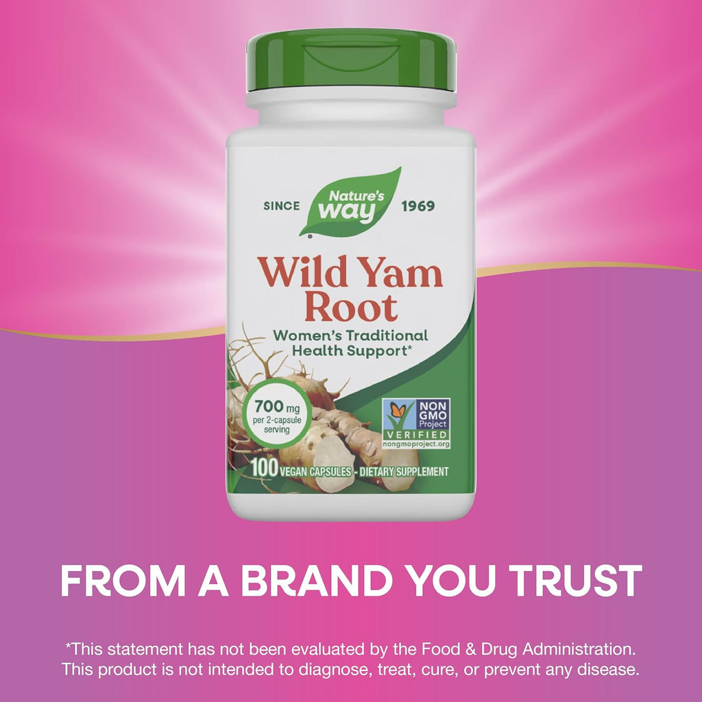 Buy now Nature's Way Wild Yam Root Capsules, Women's Traditional Health Support*, 700 mg per 2-Capsule Serving, Non-GMO Project Verified, 100 Vegan Capsules (Packaging May Vary) at indiglob india
