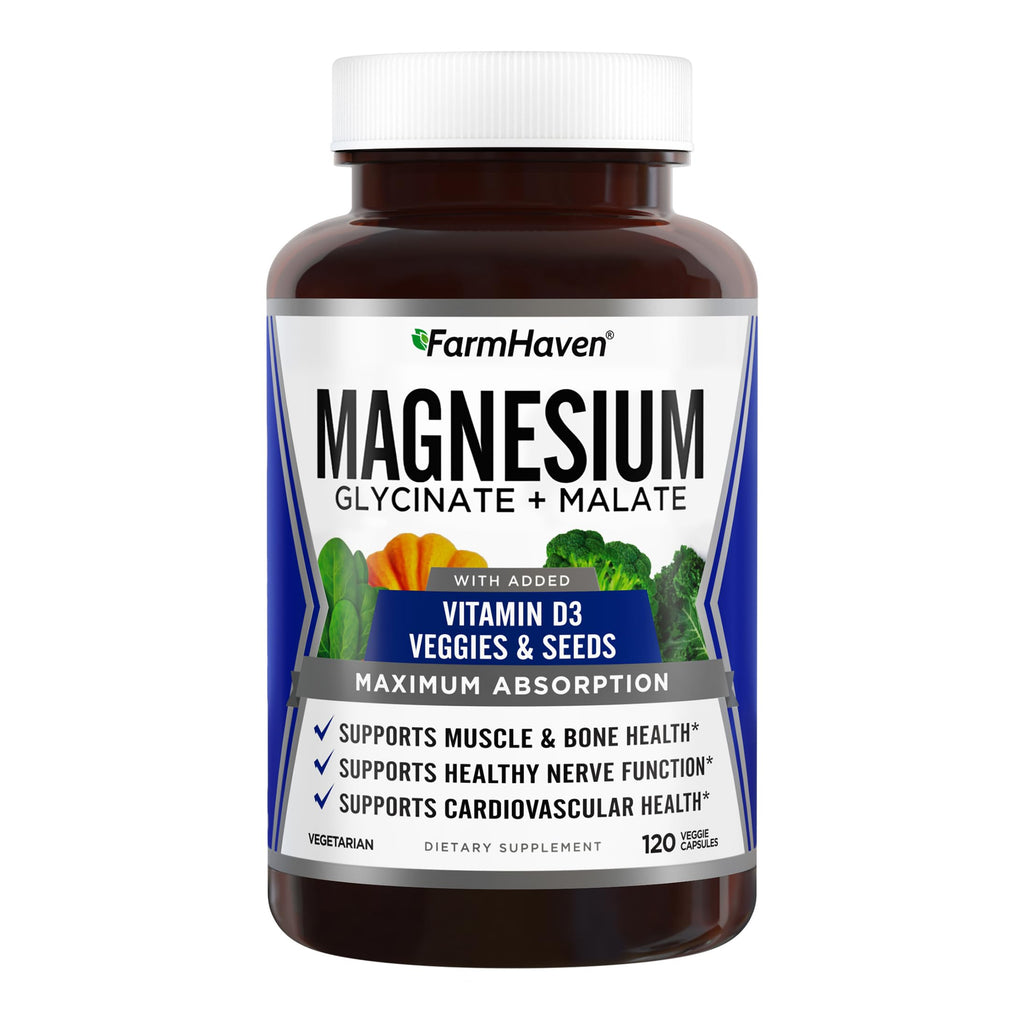 FarmHaven Magnesium Complex, Glycinate/Malate & Vitamin D3, 240 Capsules | Bone Health Support, Muscle & Nerve Function, Chelated Magnesium Complex with Vitamin D3, Vegetarian, 120 Day Supply