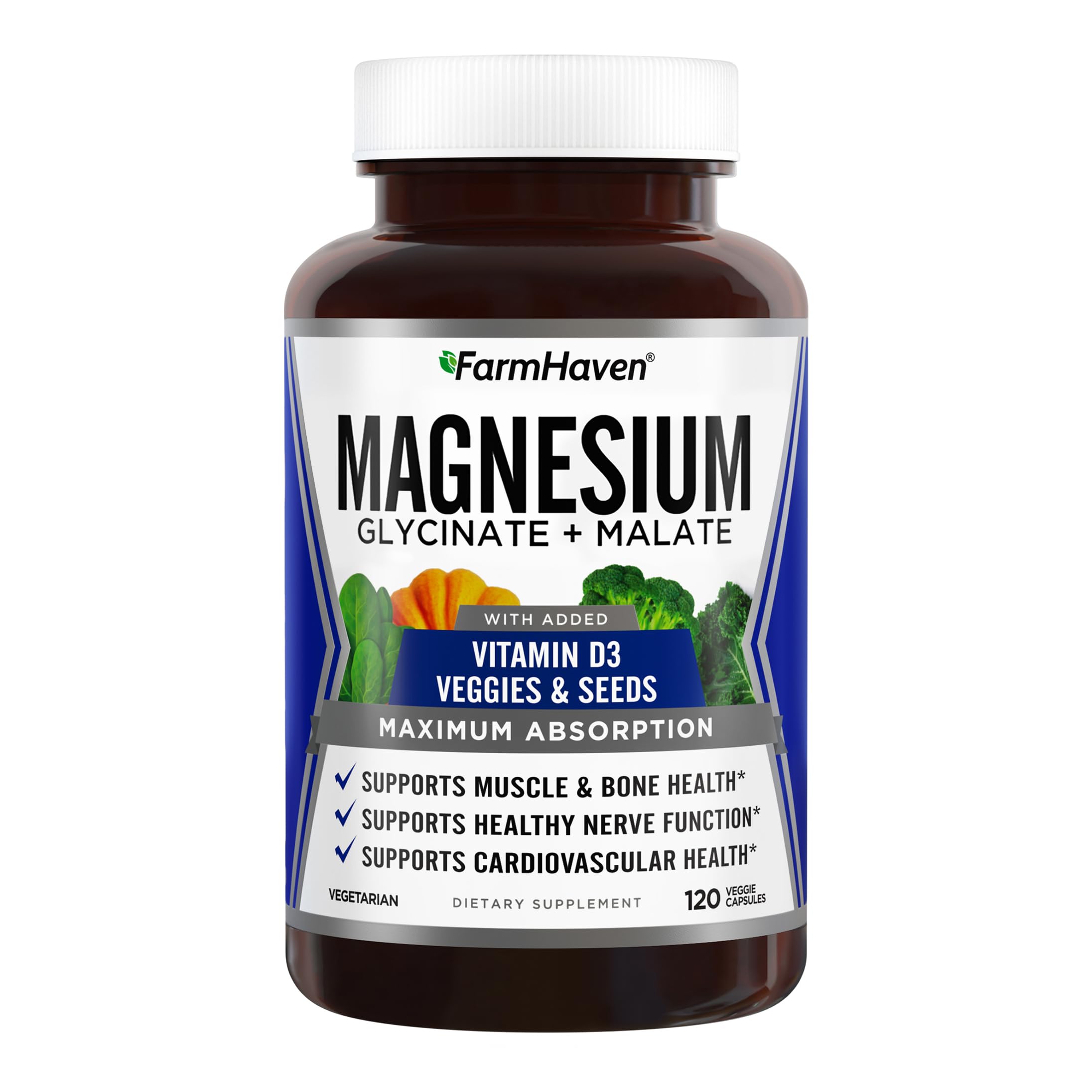 FarmHaven Magnesium Complex, Glycinate/Malate & Vitamin D3, 240 Capsules | Bone Health Support, Muscle & Nerve Function, Chelated Magnesium Complex with Vitamin D3, Vegetarian, 120 Day Supply