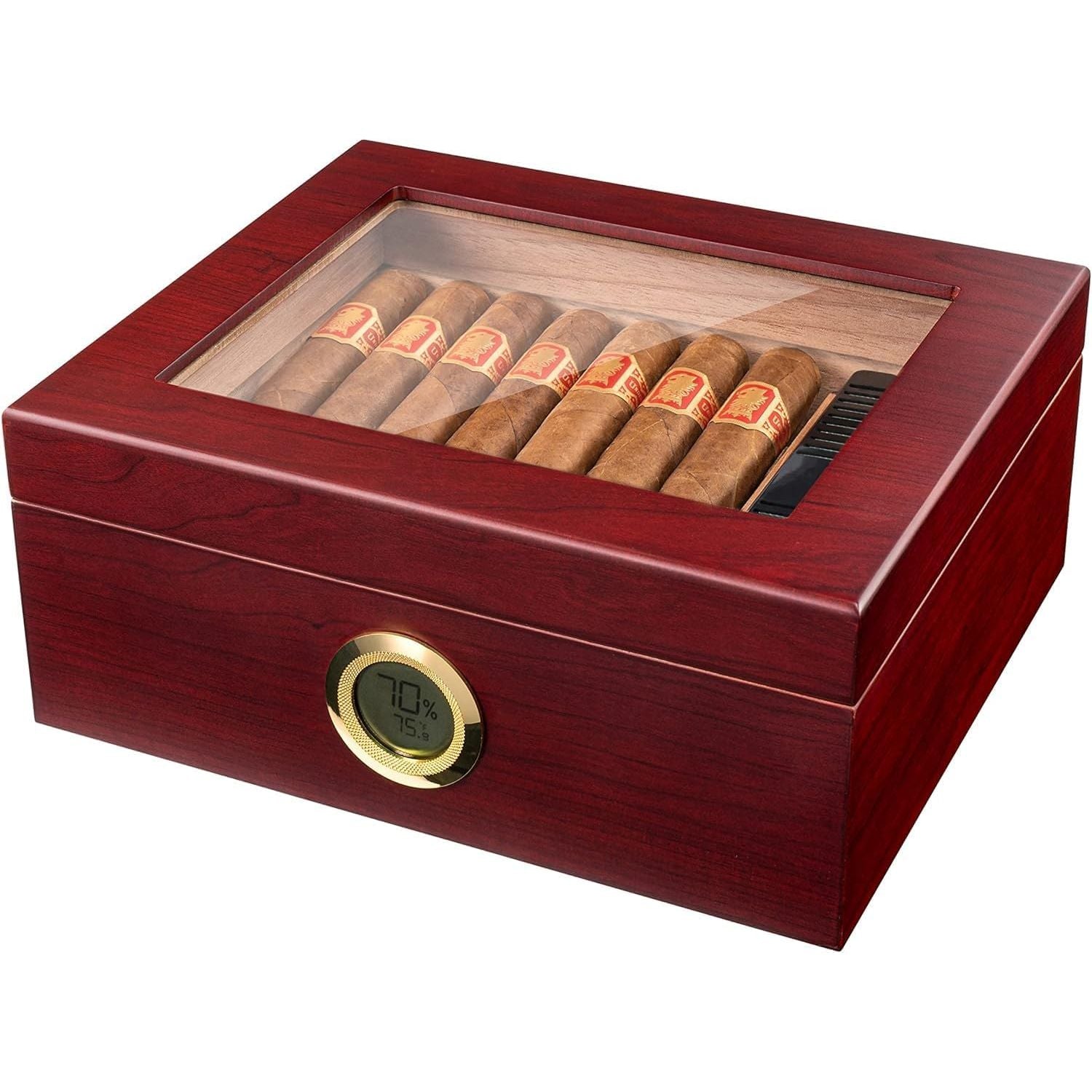 Buy now Premium Cigar Humidor for 25-50 Cigars - Elegant Humidor humidor with Hygrometer and Humidifier - Cedar Lined Cigar Box for Optimal Humidity Control (Analog) Mahogany-digital at indiglob india