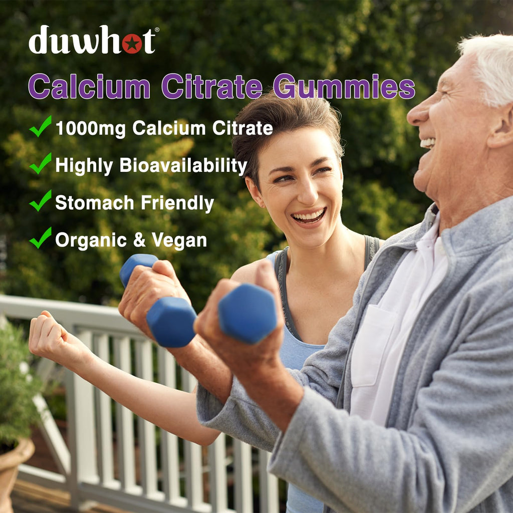 duwhot Calcium Citrate Gummies, Chewable Calcium 1000mg for Women, Men Kids | High Absorption Calcium Minerals Supplements for Bone, Muscle & Immune Support, Blueberry Flavor, Vegan, Organic, 60 Chews