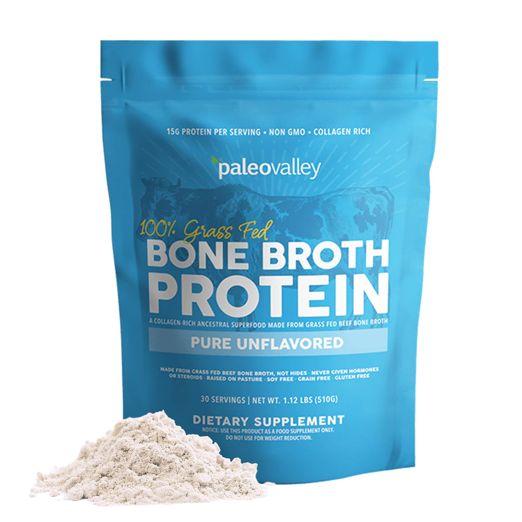 Paleovalley 100% Grass Fed Bone Broth Protein Powder, Chocolate | Collagen Rich, Digestive and Gut Health Support, Joint Support Hair, Skin and Nail Support, 13g Protein