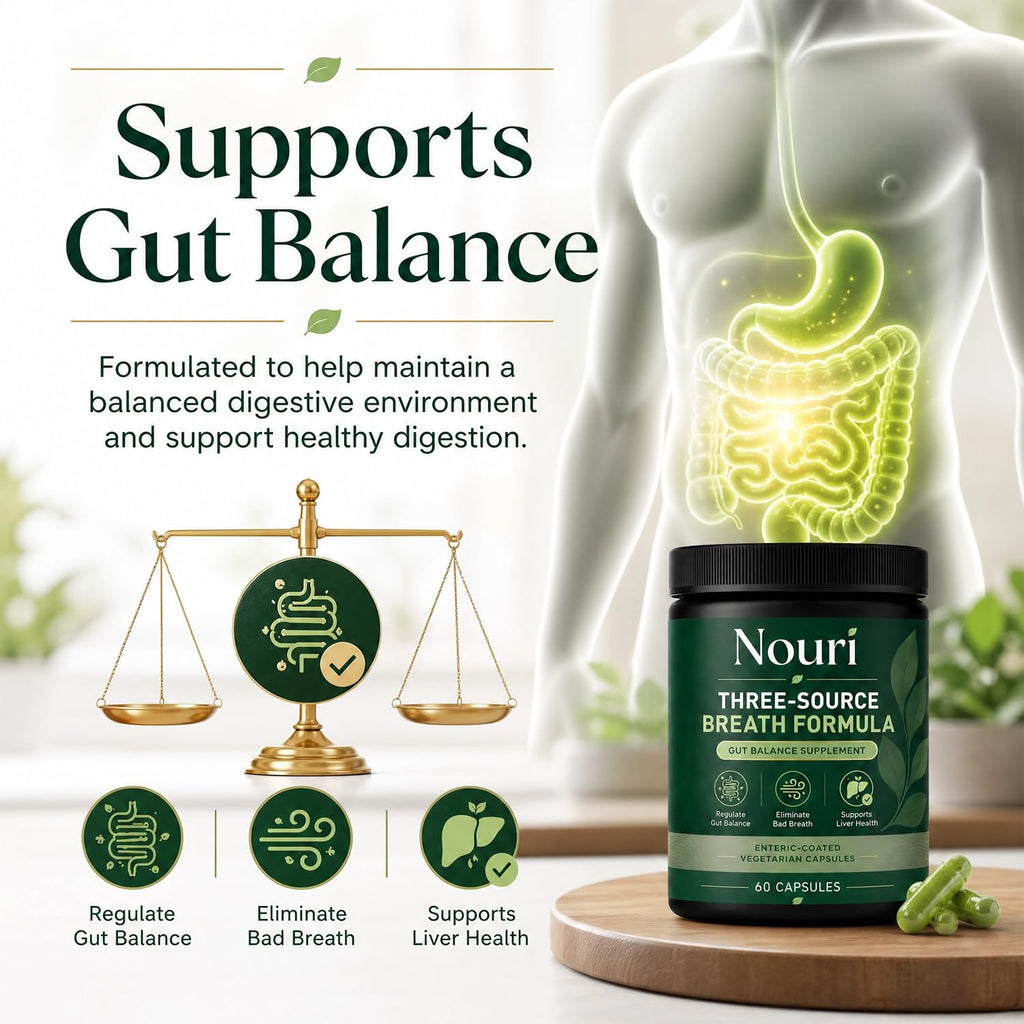 Three Source Breath Formula, Gut Balance Supplement with Digestive Enzymes & Plant Extracts, Support Fresh Breath, Gut Balance ＆ Liver Health