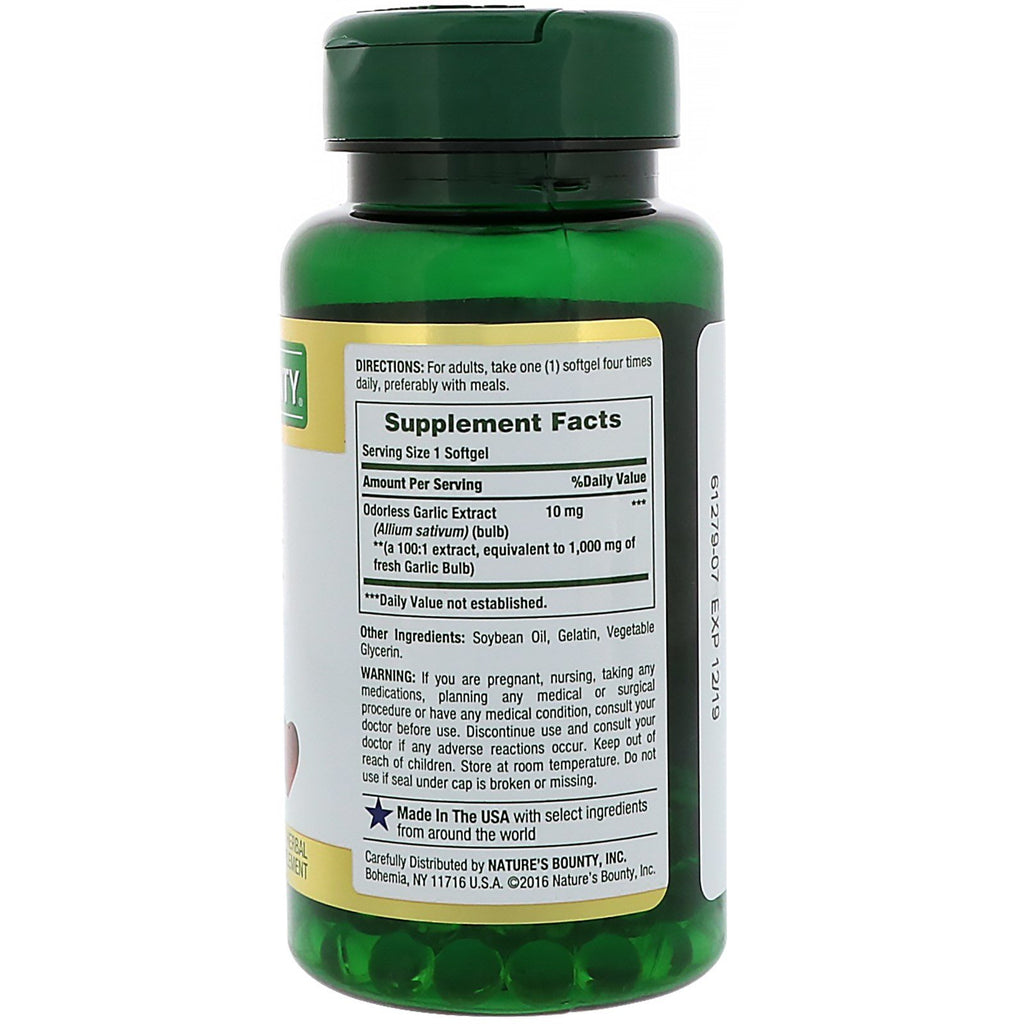 Nature's Bounty Garlic Extract, Herbal Supplement, Supports Circulatory Function, 1000mg, 100 Rapid Release Softgels, Pack of 3 | Supports Circulatory Function, 100 Rapid Release Softgels