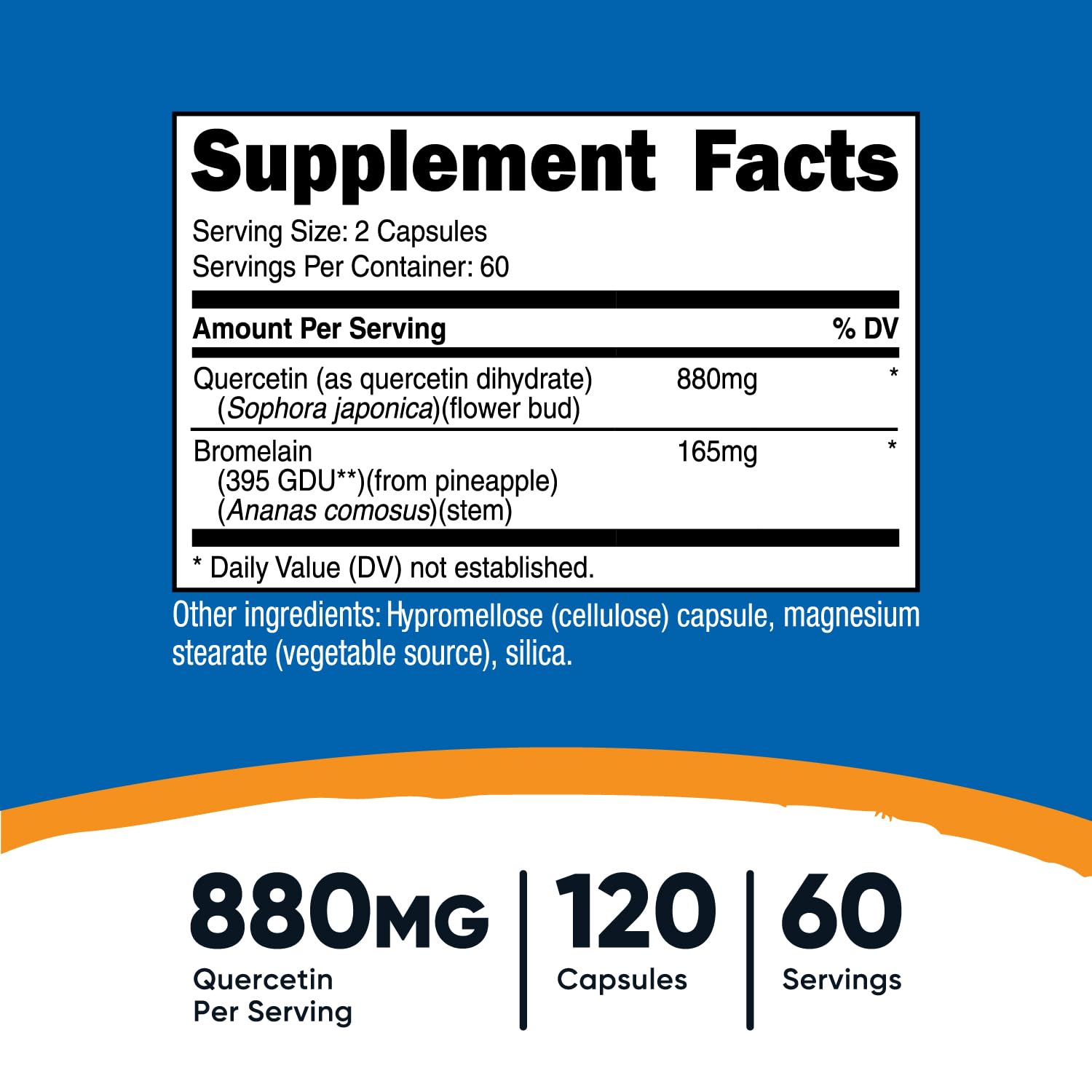 Nutricost Quercetin with Bromelain, 880mg Quercetin, 120 Capsules, 60 Serv | 880mg Quercetin + 165mg Bromelain Per Serving, 2 Capsules Per Serving, Vegetarian, GMO-Free & Gluten-Free
