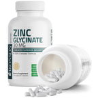 Bronson Zinc Glycinate 30 mg (Zinc Bisglycinate Chelate), 120 Capsules | 100% Chelated Zinc from Albion Minerals for Absorption & Stability, Vegetarian, Non-GMO, Gluten-Free & Soy-Free