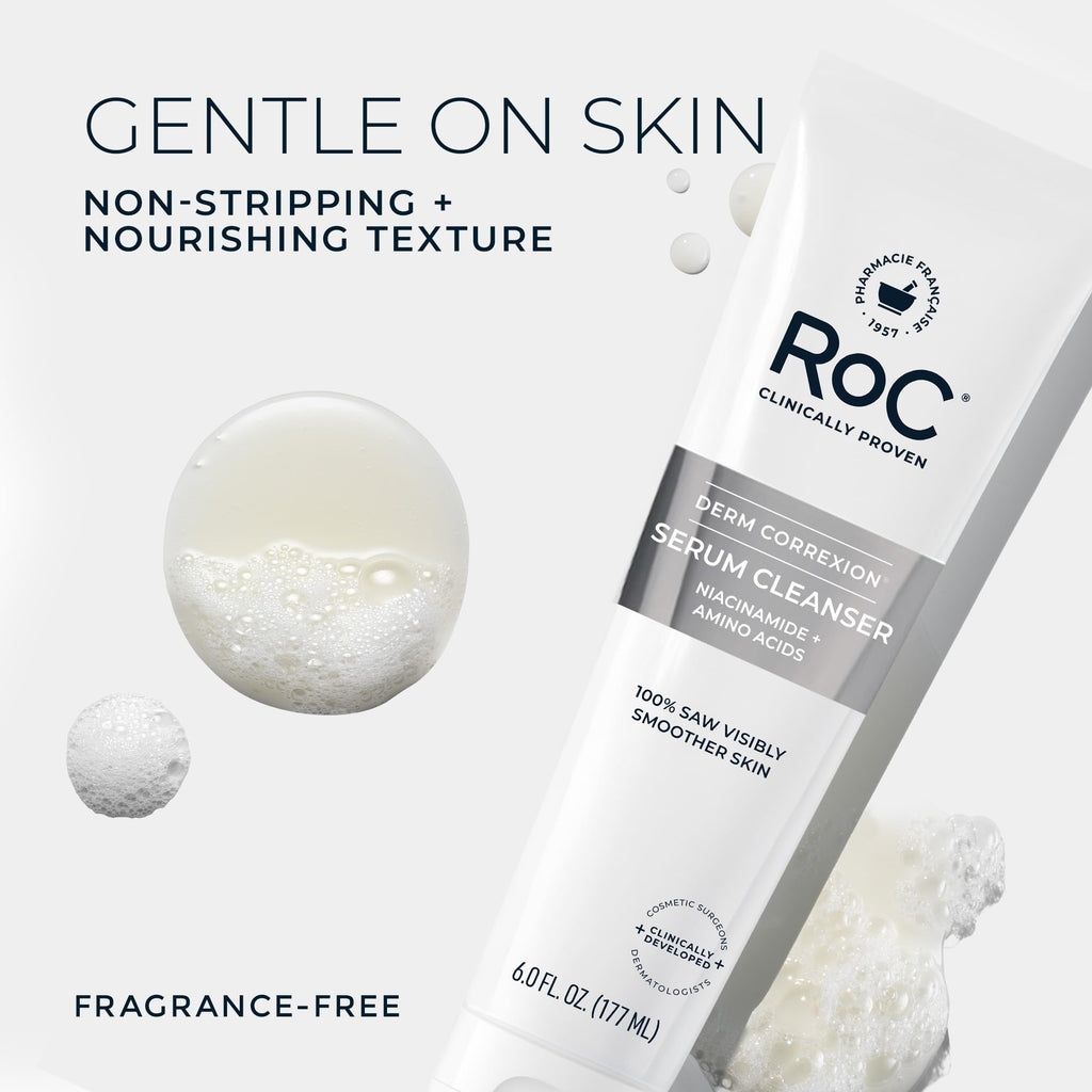 Buy now RoC Retinol Correxion Deep Wrinkle Serum Facial Cleanser with Niacinamide for Anti-Aging & Fine Lines, Makeup Remover, Ophthalmologist Tested Skin Care, 6 oz at indiglob india