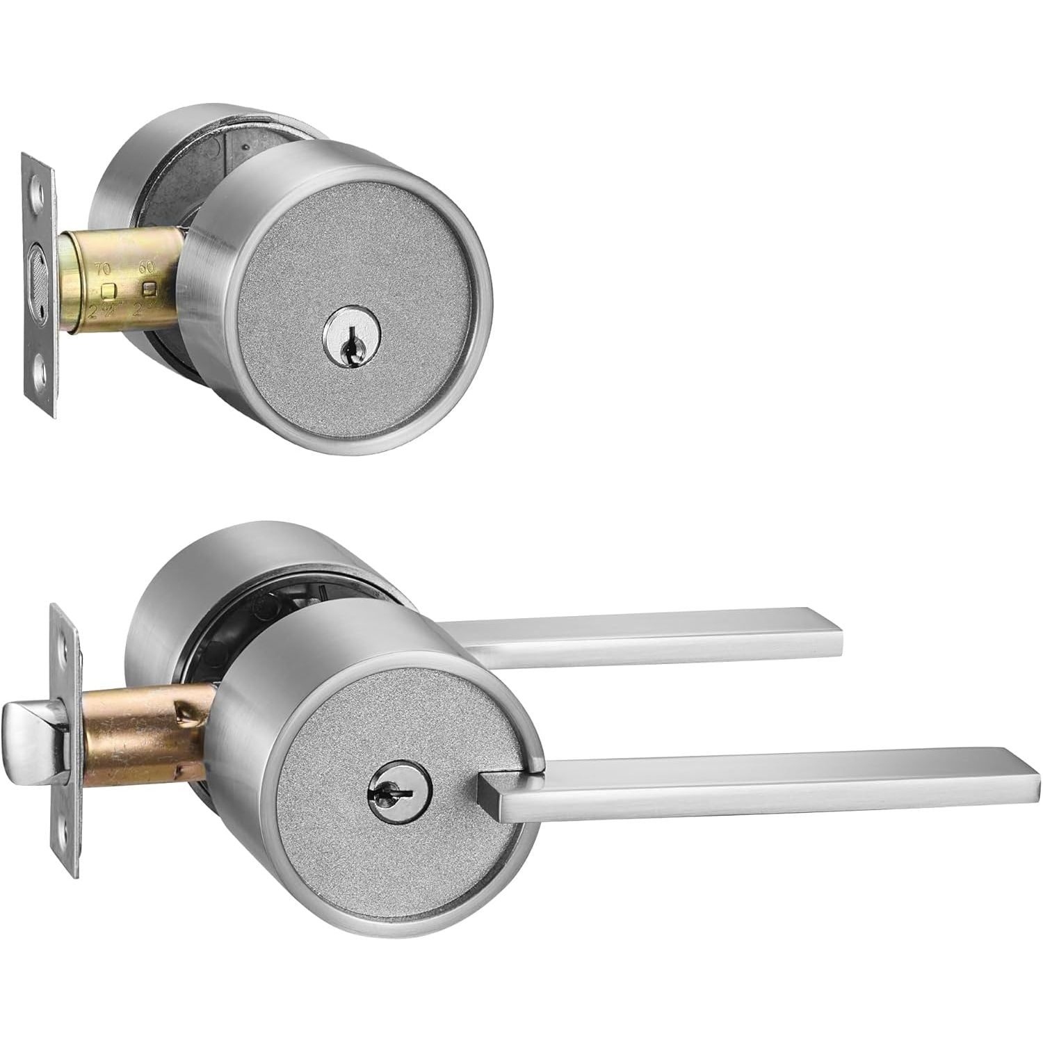 Buy now Berlin Modisch Zero Gravity Urban Series Dummy Lever Door Handle Pack of 2 Non-Turning Single Side Pull Only Lever Set [for Closet or French Doors] Heavy Duty – Iron Black Finish Entry & Deadbolt Combo [Keyed Alike] Satin Nickel at indiglob india
